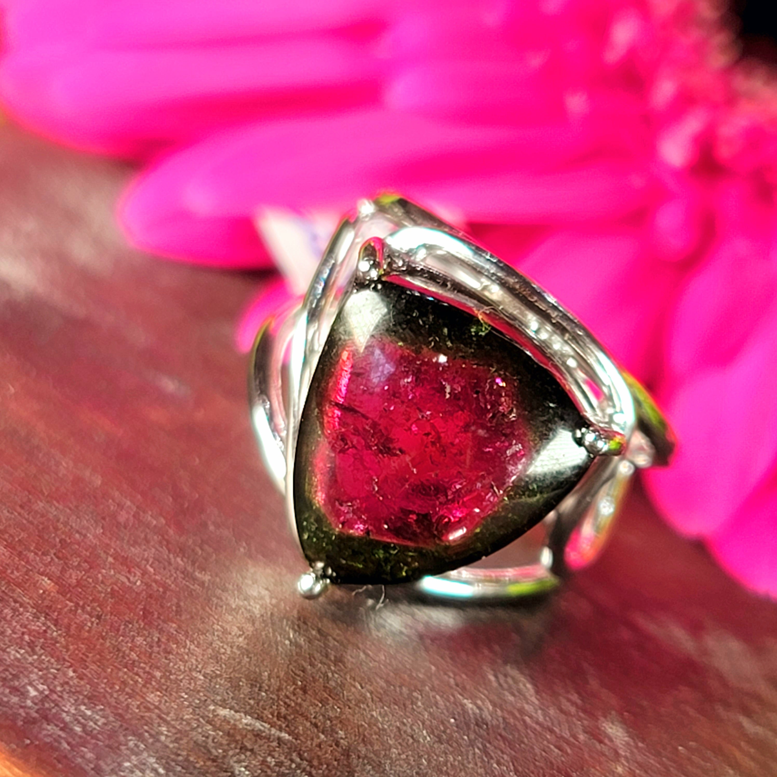 Watermelon Tourmaline Finger Cuff Adjustable Ring .925 Silver for Healing, Joy and Love