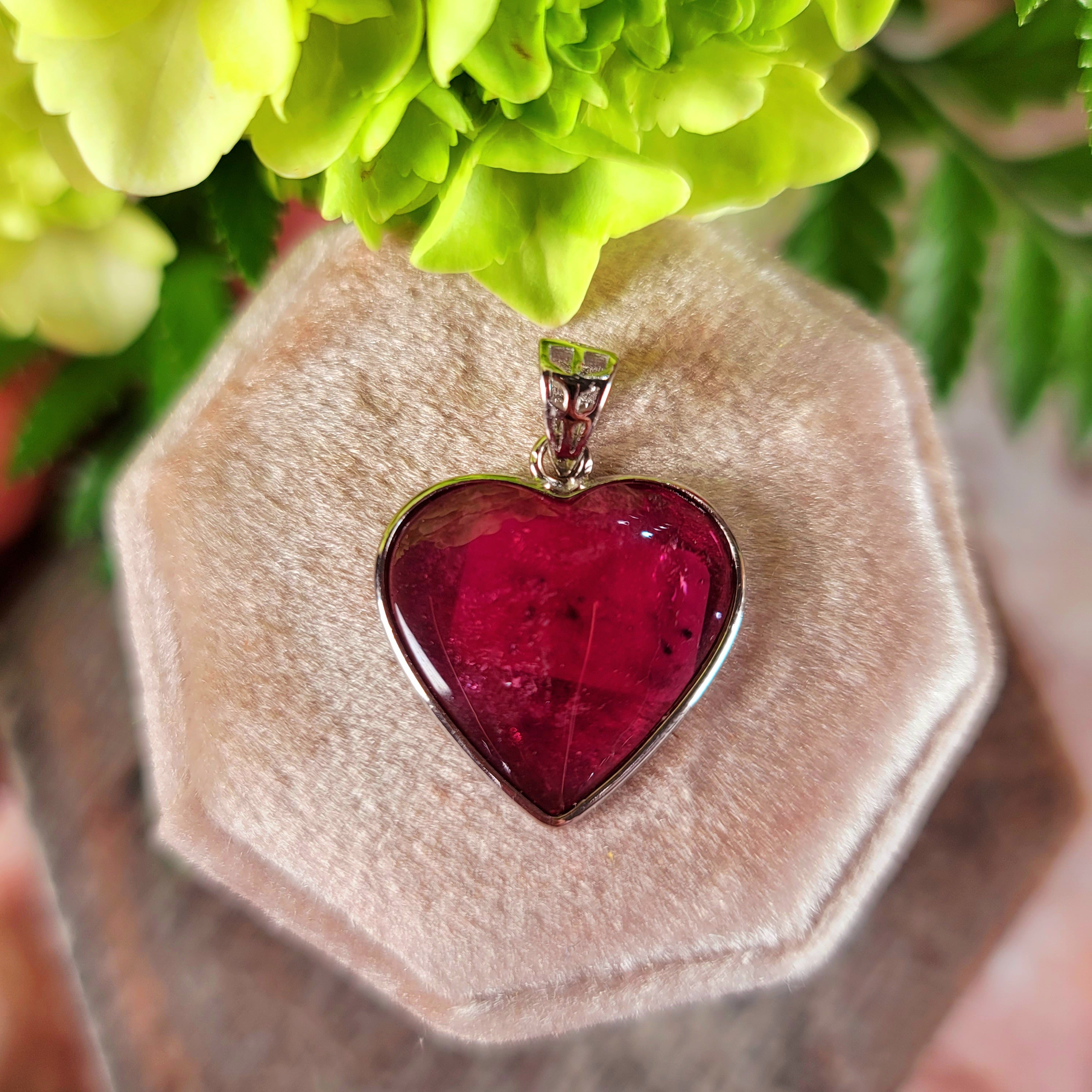 Pink Tourmaline Heart Pendant .925 Silver for Removing Insecurities and Helping Inspire Creativity
