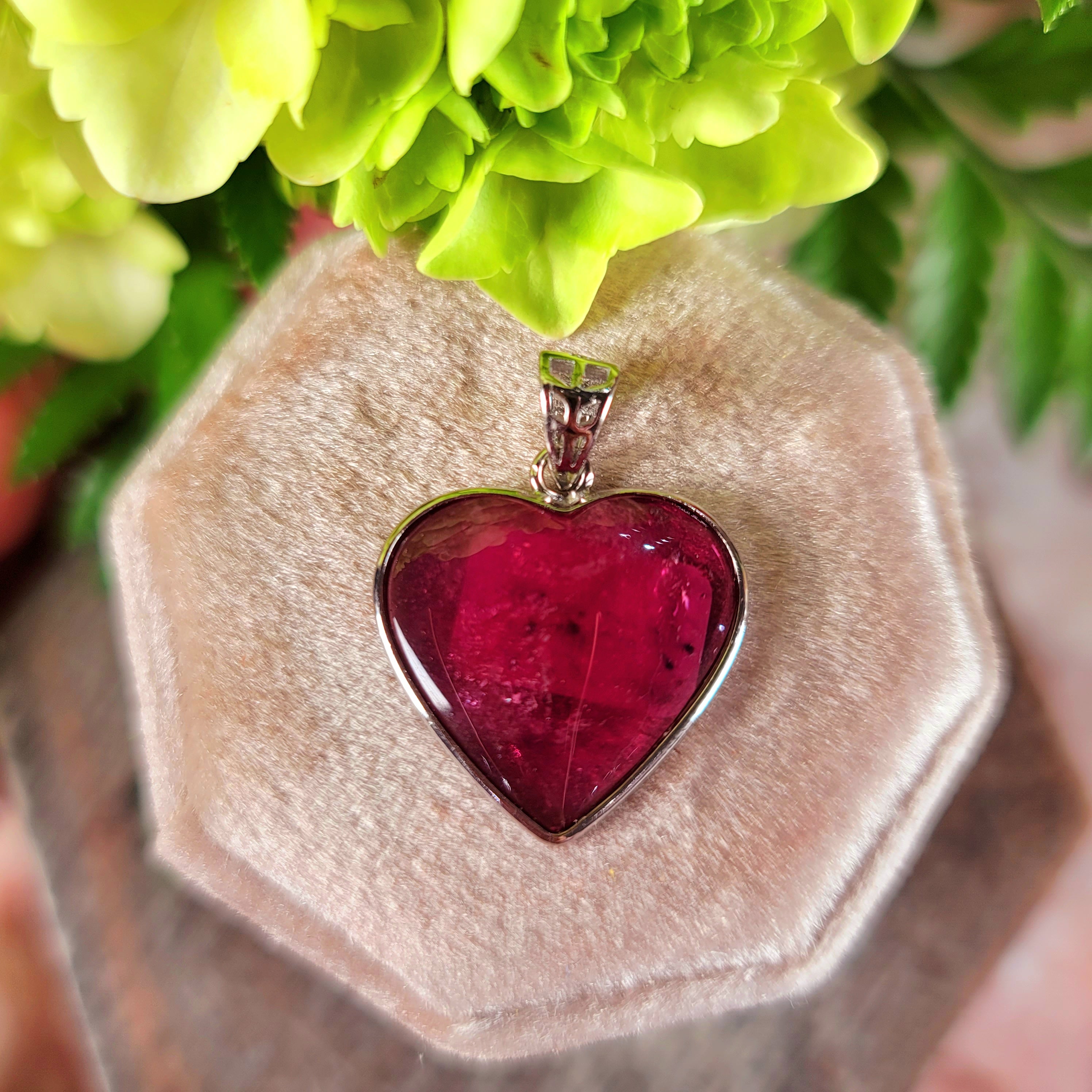 Pink Tourmaline Heart Pendant .925 Silver for Removing Insecurities and Helping Inspire Creativity