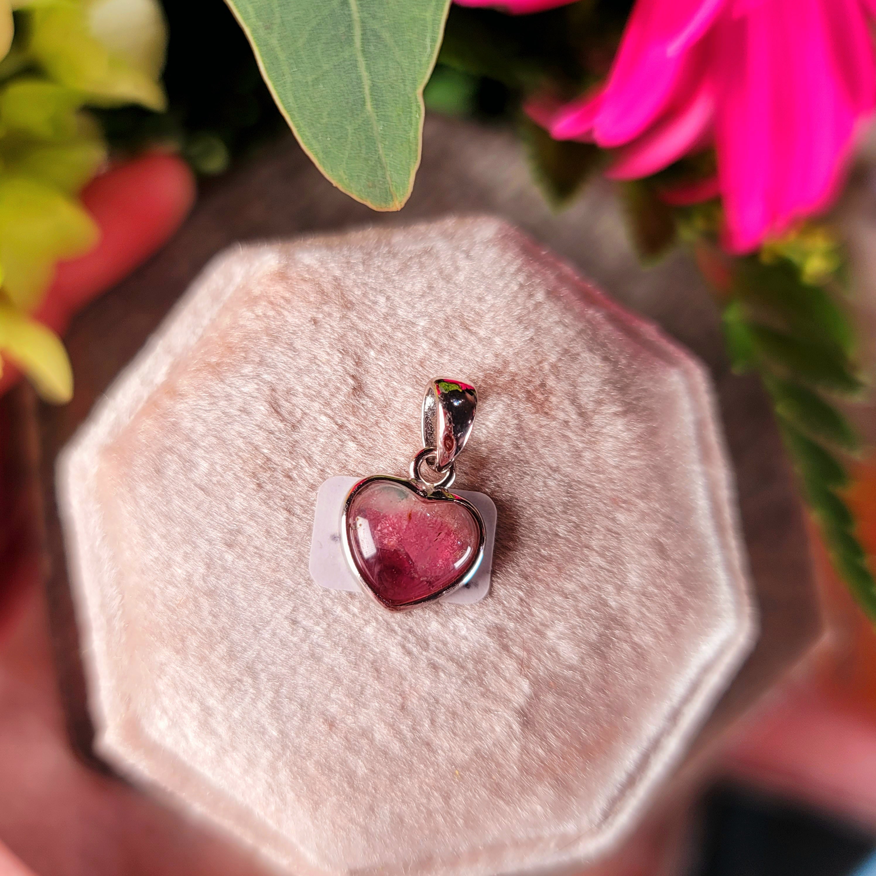 Watermelon Tourmaline Heart Pendant .925 Silver for Removing Insecurities and Helping Inspire Creativity