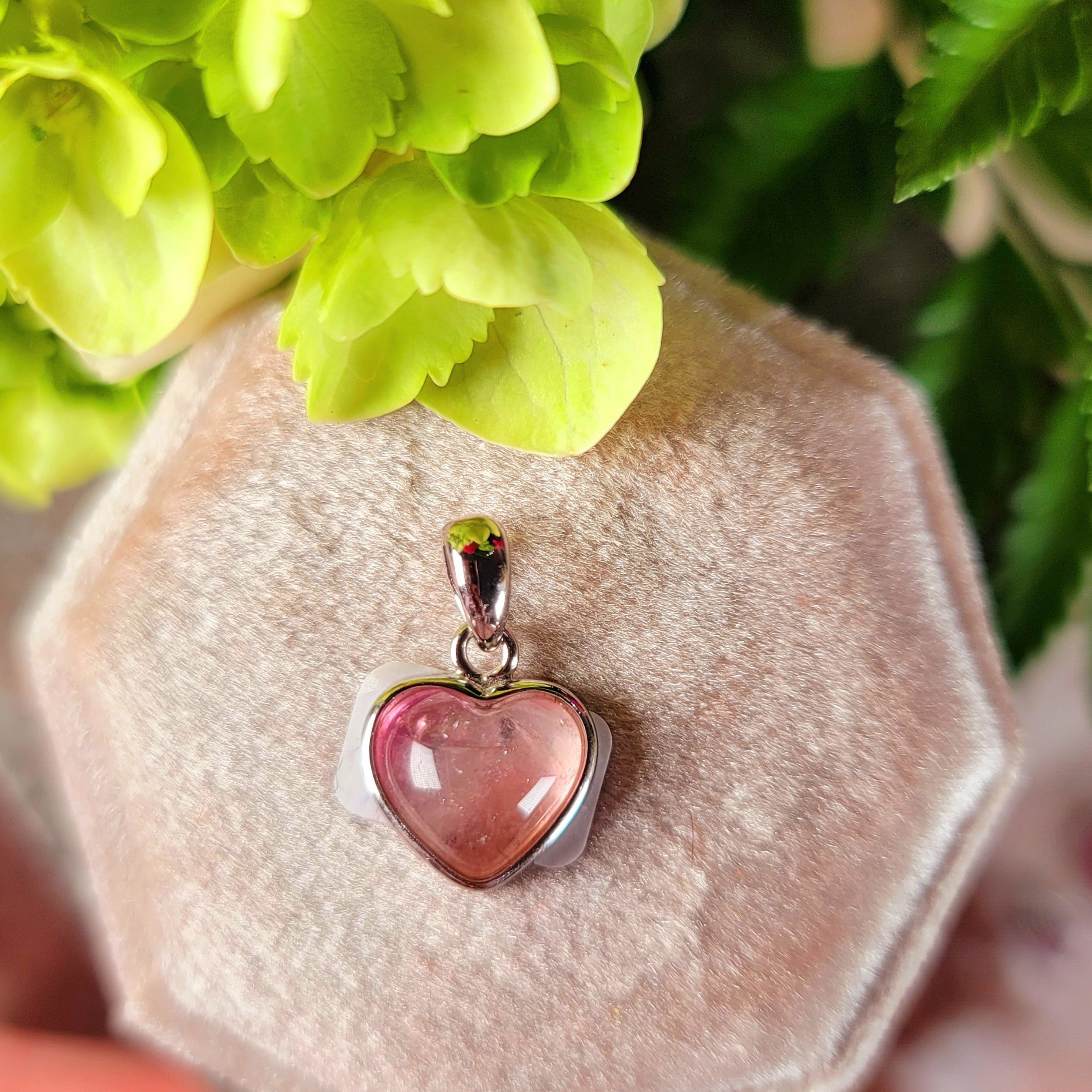 Watermelon Tourmaline Heart Pendant .925 Silver for Removing Insecurities and Helping Inspire Creativity