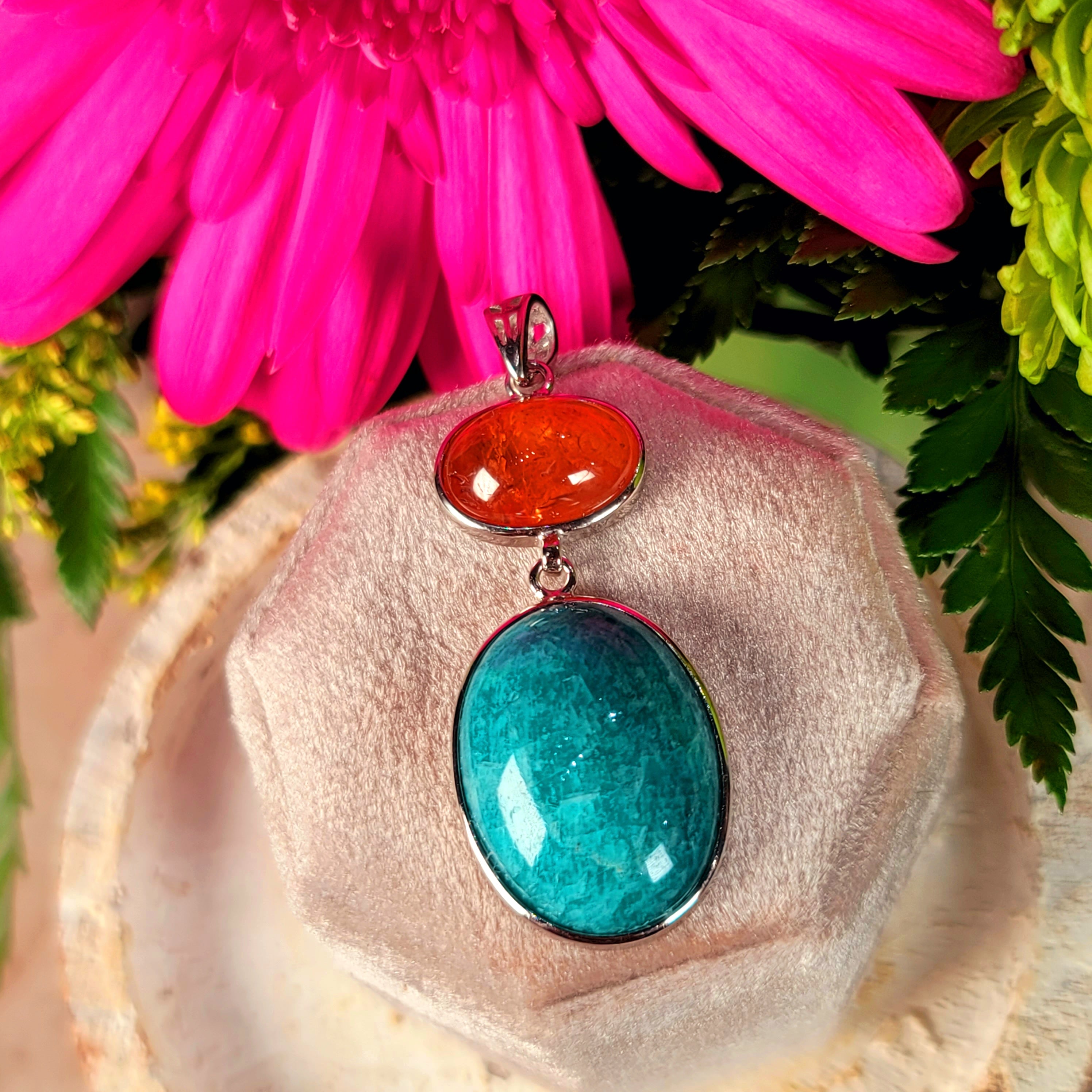 Amazonite x Hessonite Garnet Pendant .925 Silver for Manifesting Business/Career Success through Speaking