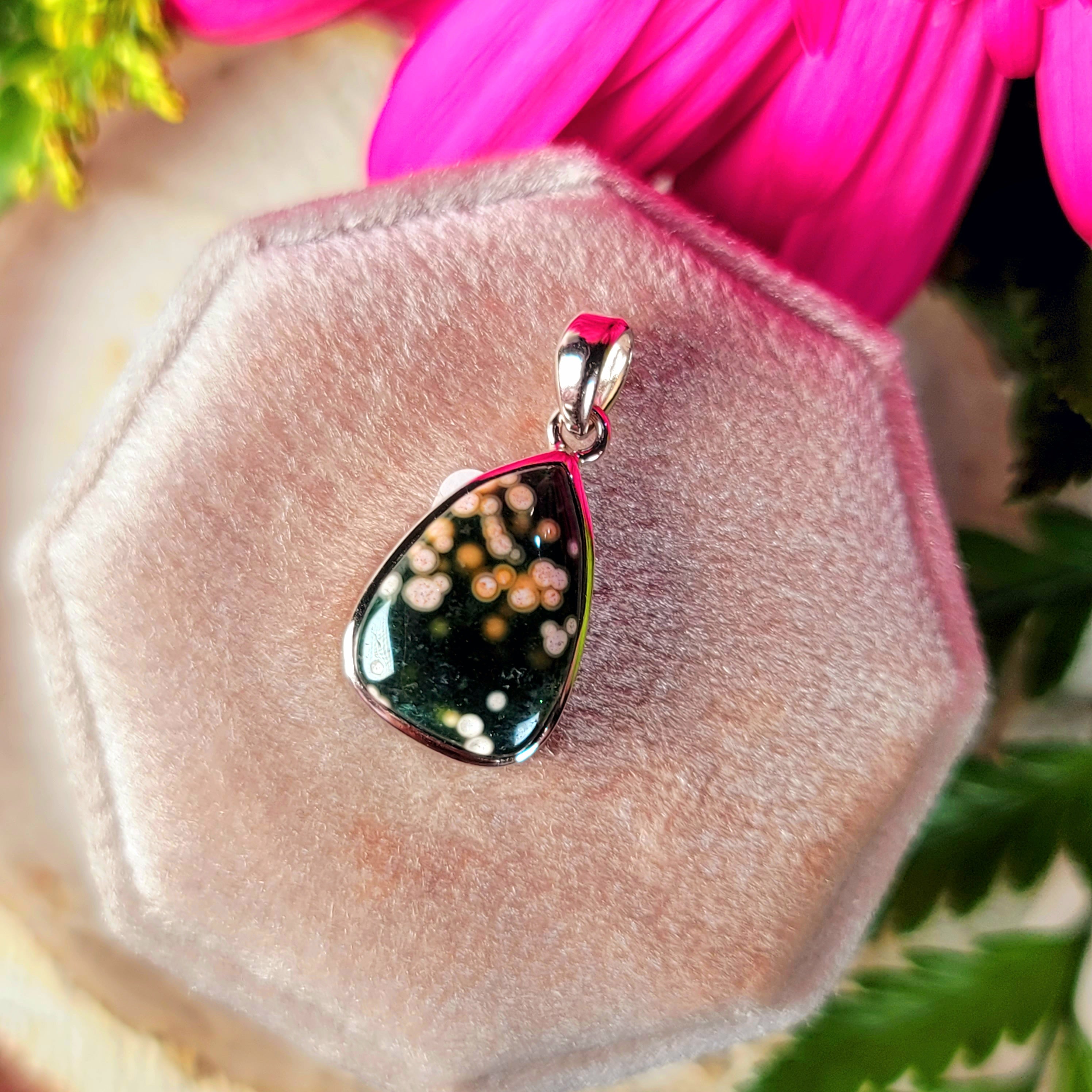 Orbicular "Ocean" Jasper Pendant .925 Silver for Joy and Peace