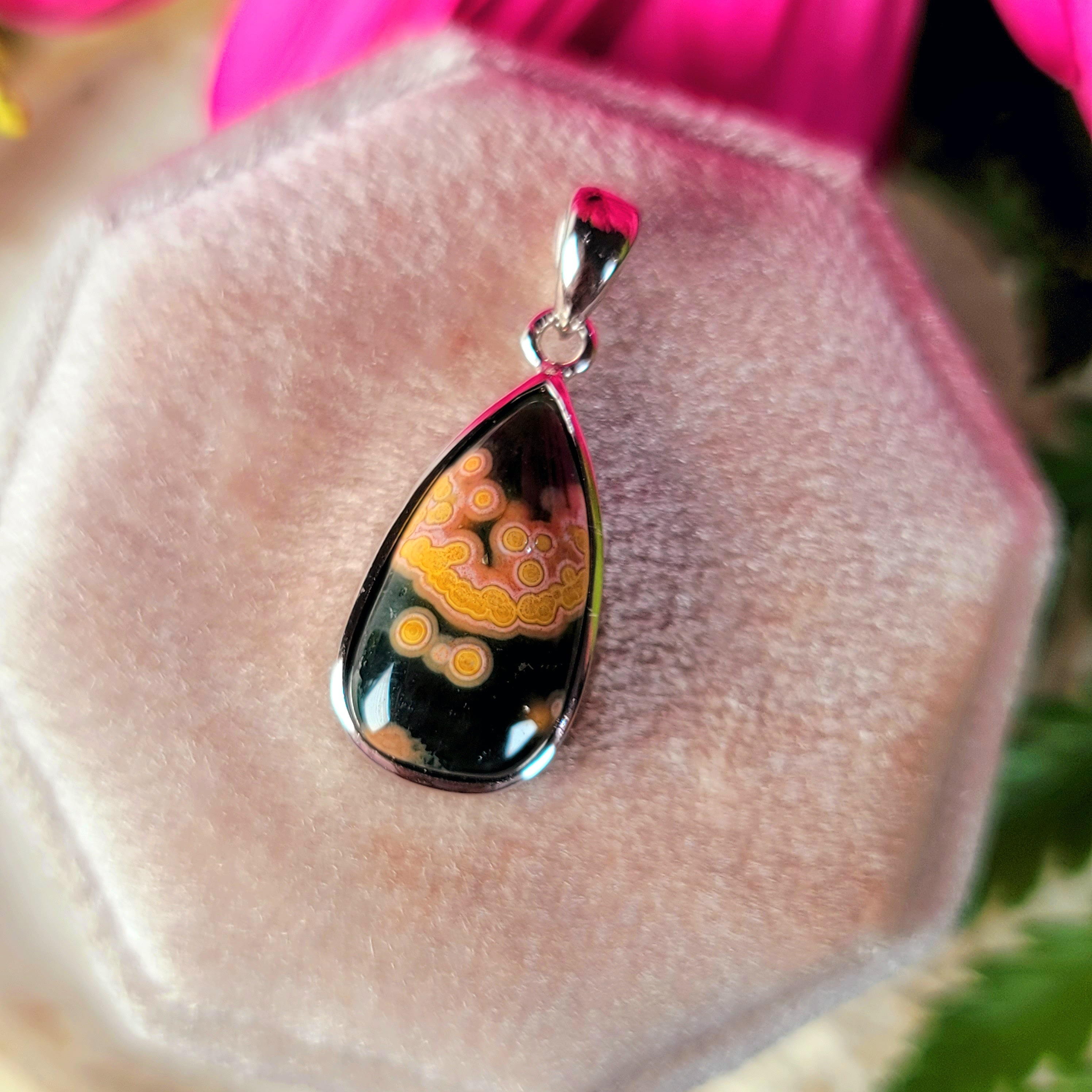 Orbicular "Ocean" Jasper Pendant .925 Silver for Joy and Peace