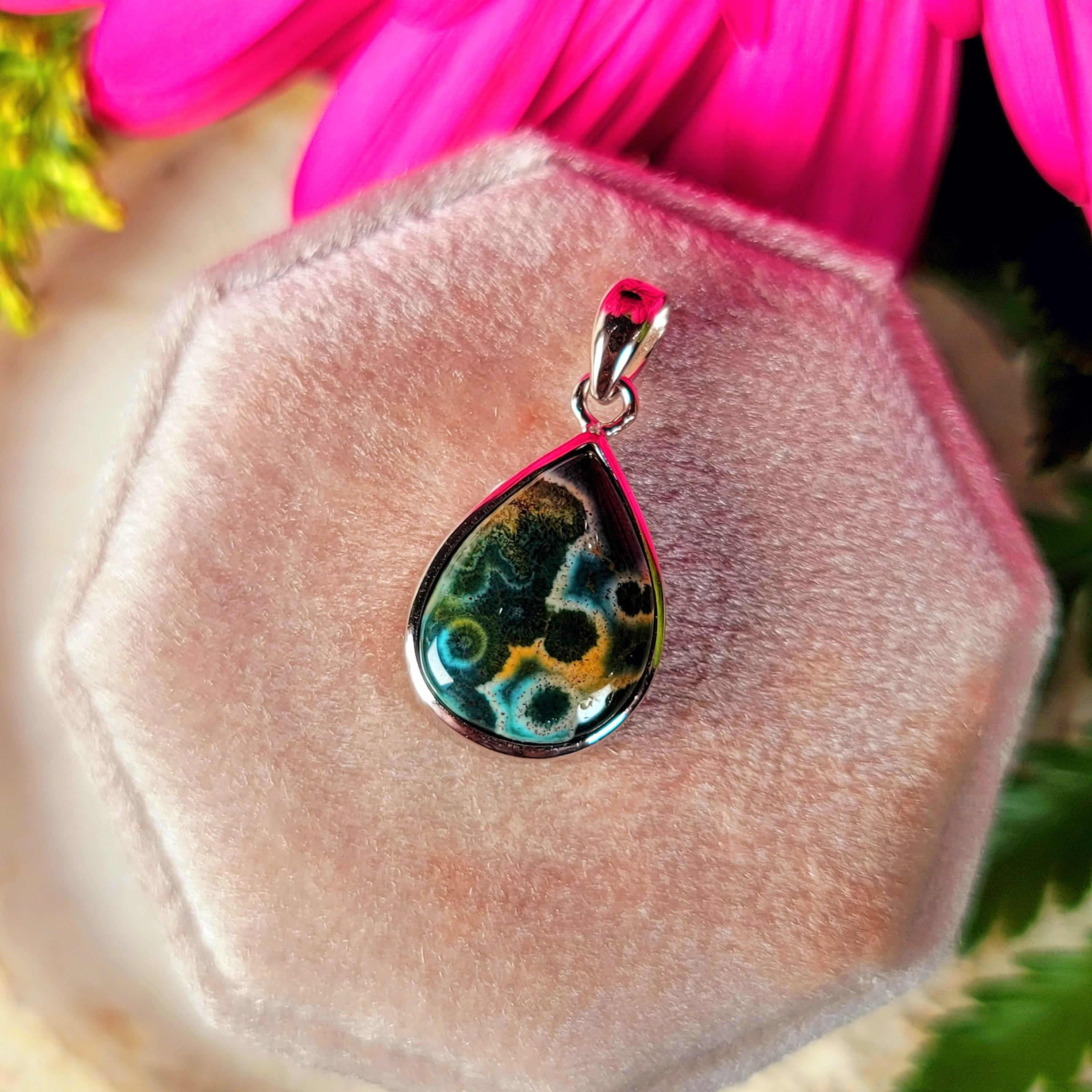 Orbicular "Ocean" Jasper Pendant .925 Silver for Joy and Peace