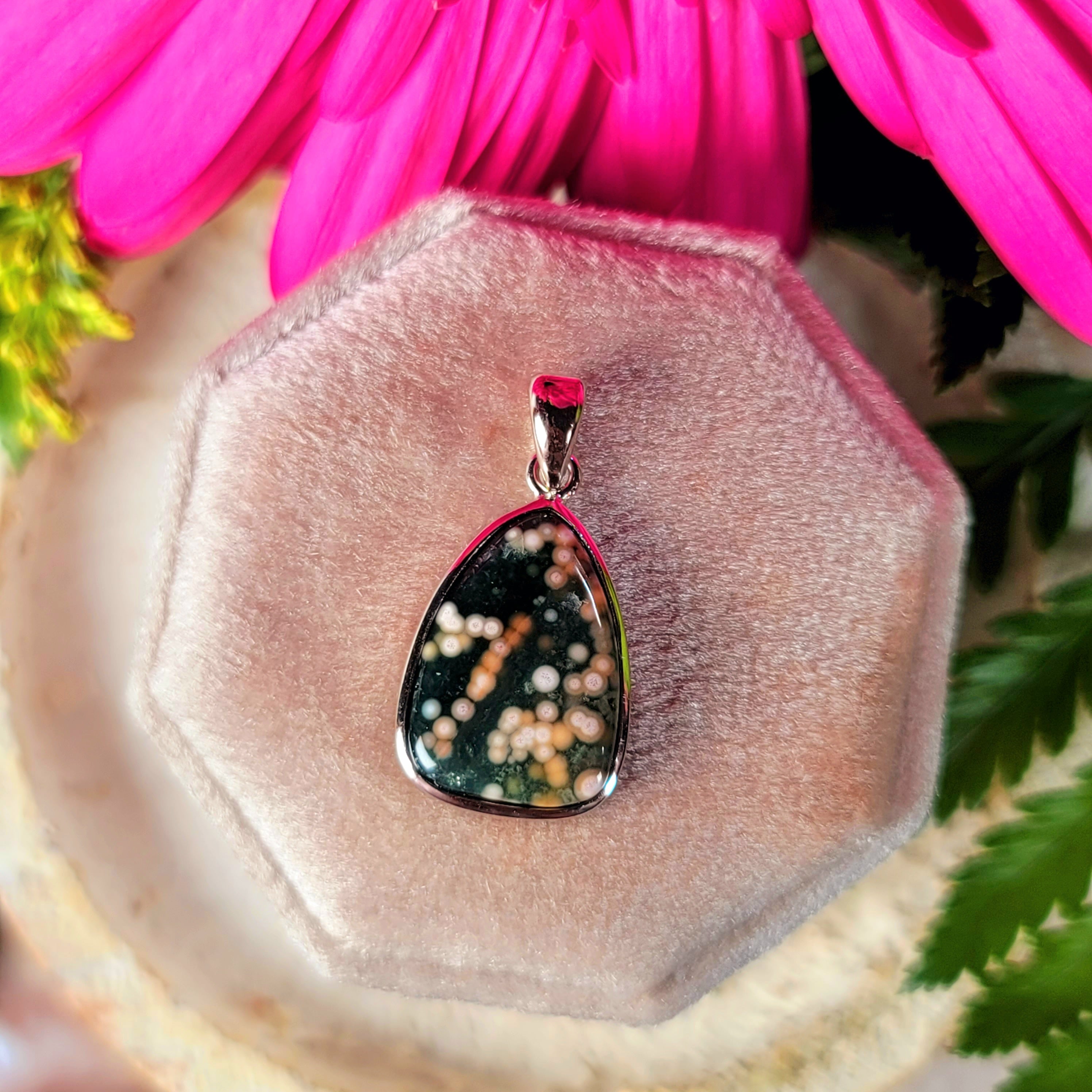 Orbicular "Ocean" Jasper Pendant .925 Silver for Joy and Peace