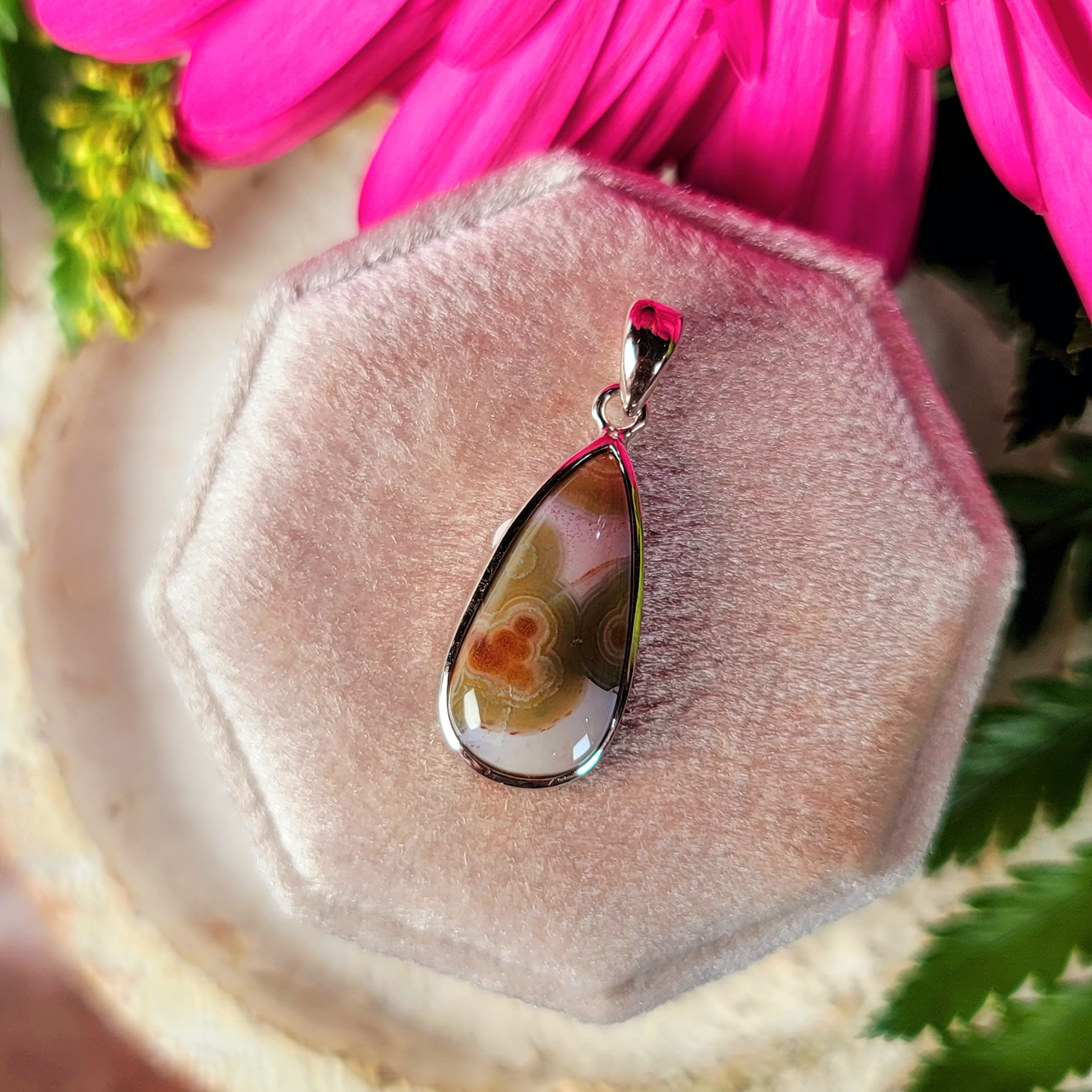 Orbicular "Ocean" Jasper Pendant .925 Silver for Joy and Peace