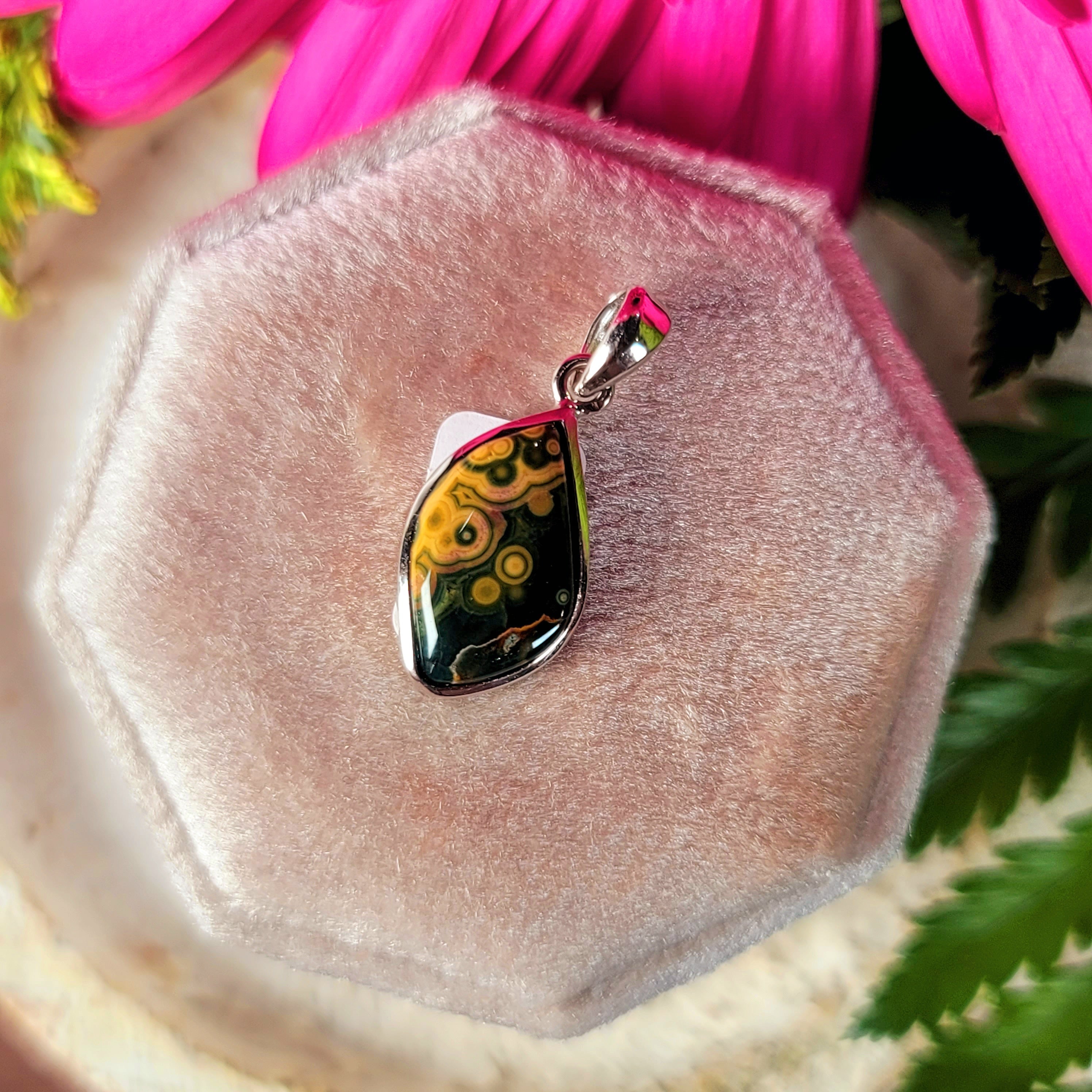 Orbicular "Ocean" Jasper Pendant .925 Silver for Joy and Peace