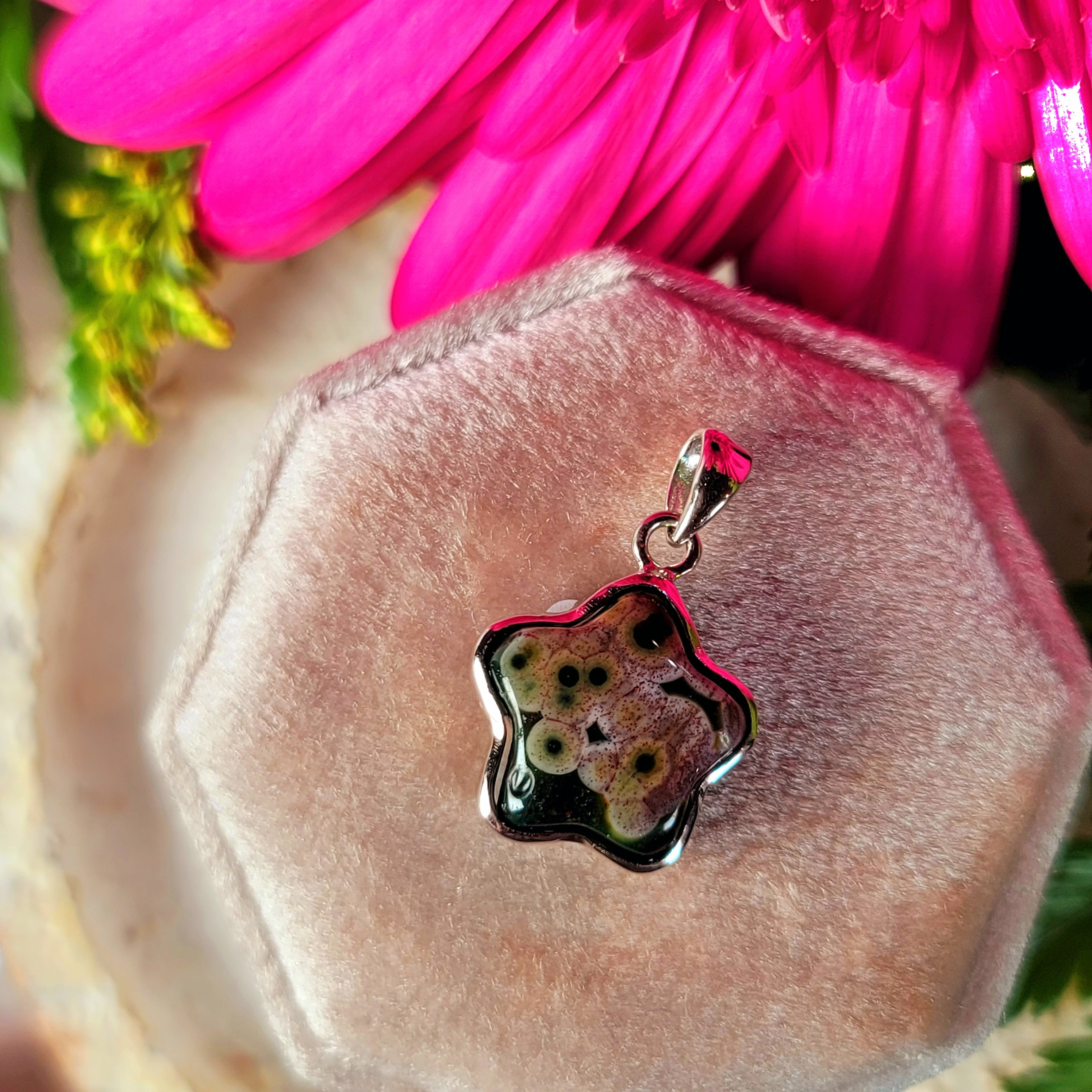 Orbicular "Ocean" Jasper Pendant .925 Silver for Joy and Peace