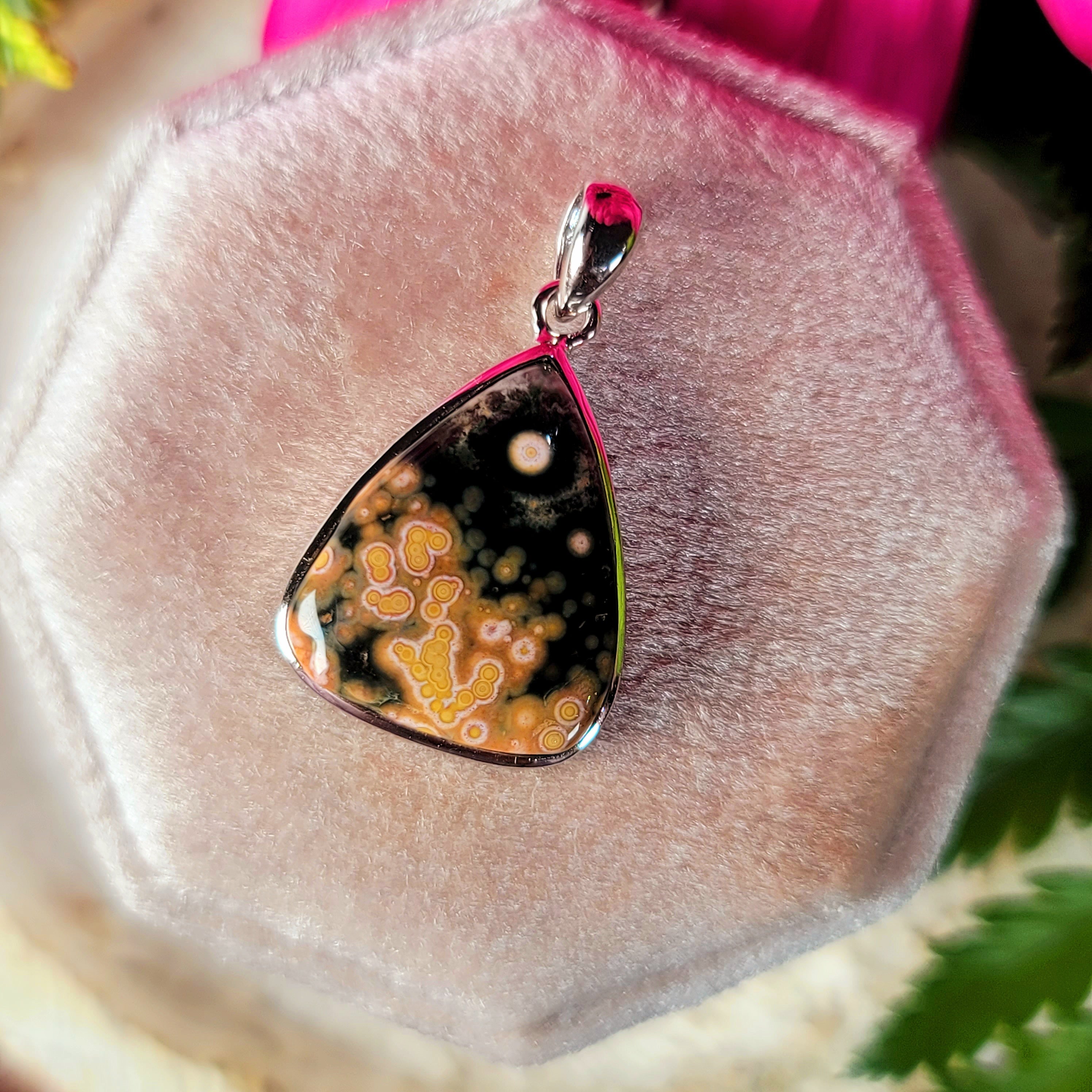 Orbicular "Ocean" Jasper Pendant .925 Silver for Joy and Peace