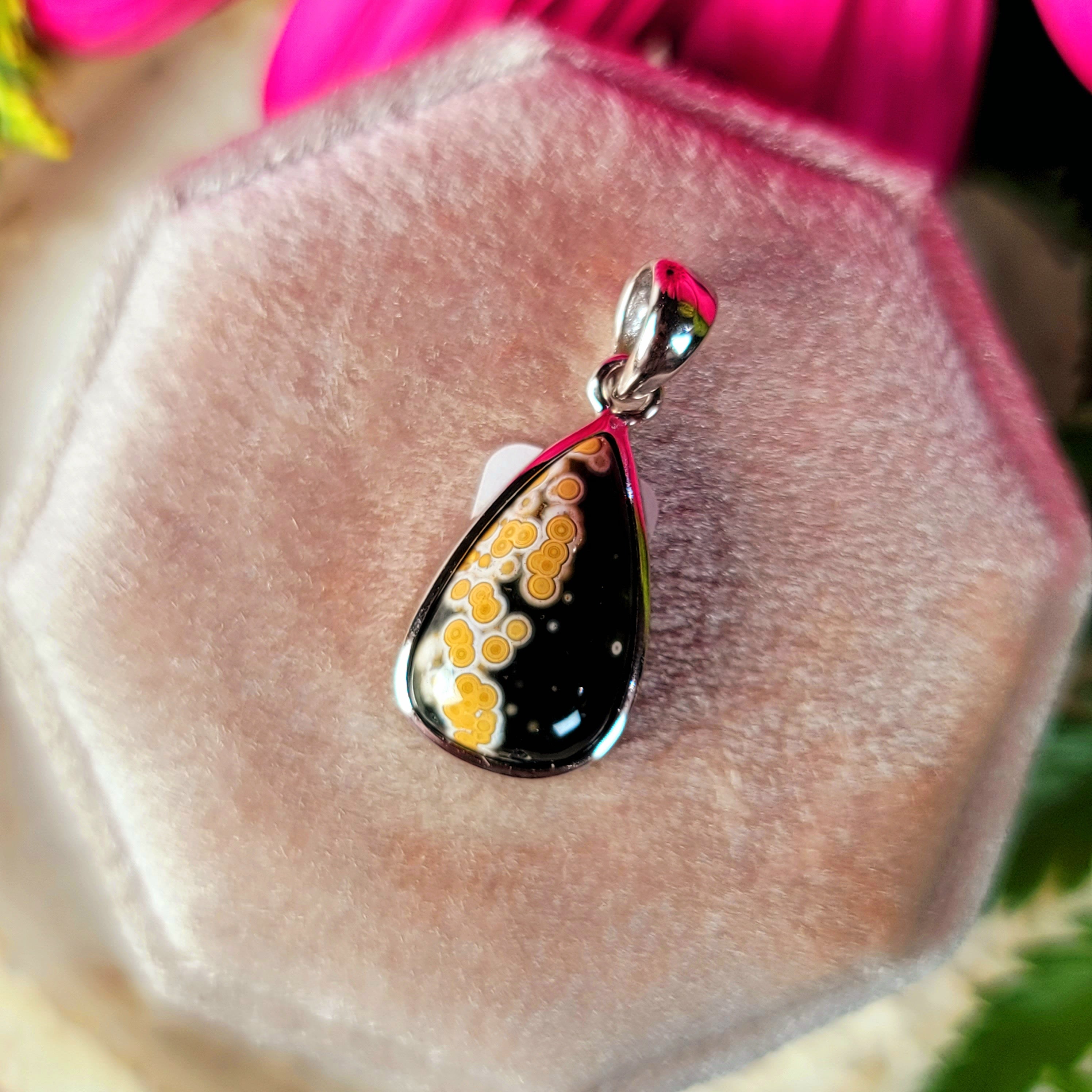 Orbicular "Ocean" Jasper Pendant .925 Silver for Joy and Peace