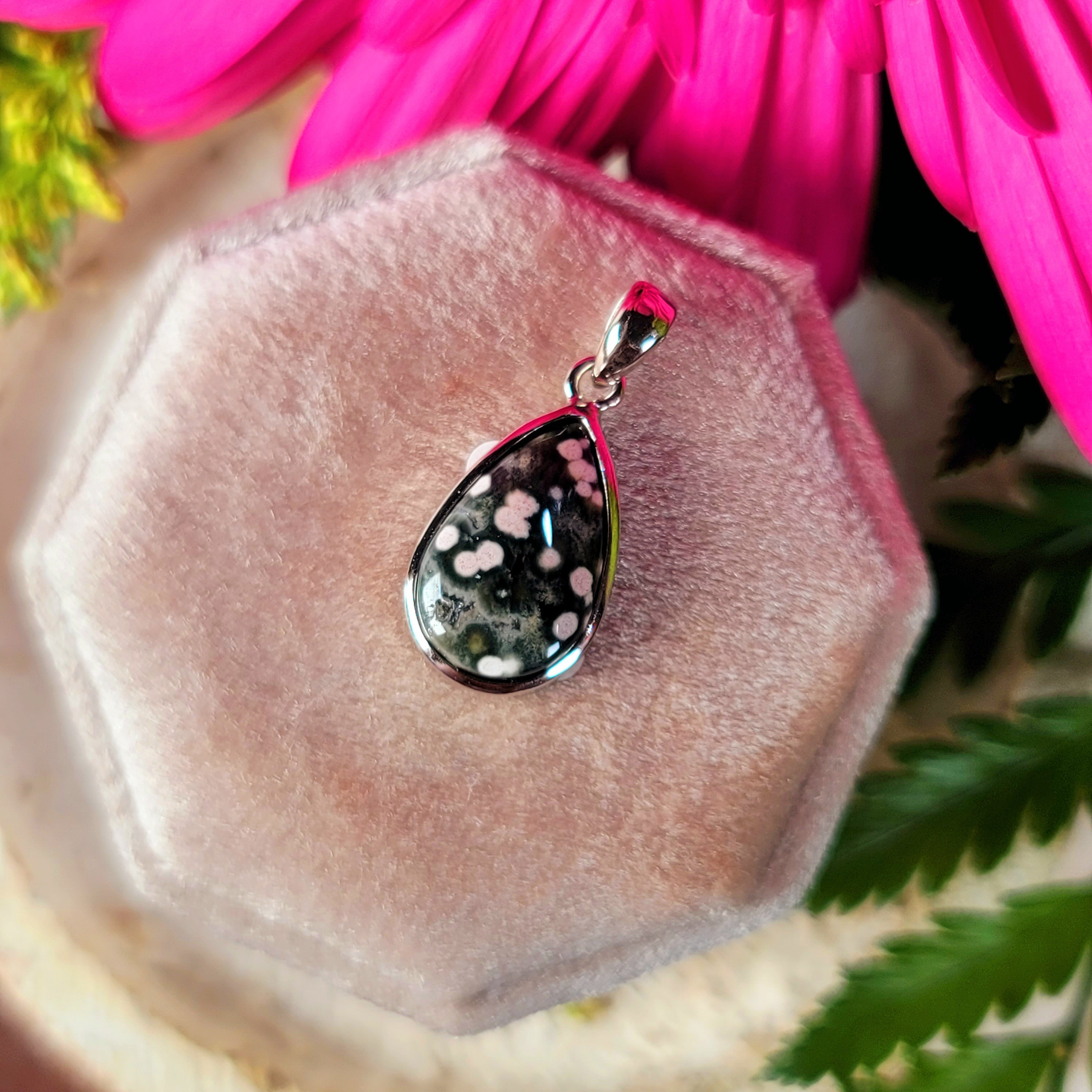 Orbicular "Ocean" Jasper Pendant .925 Silver for Joy and Peace