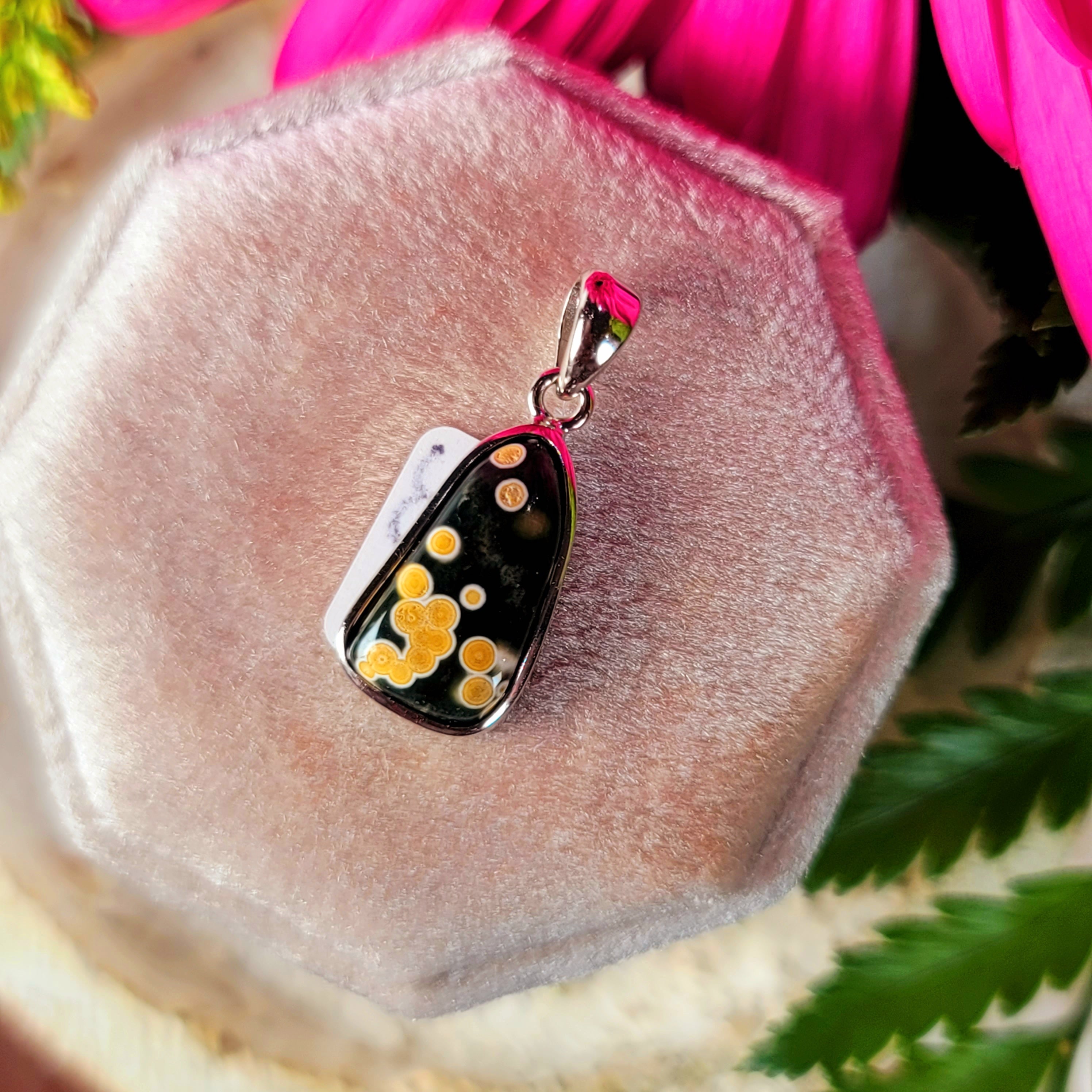 Orbicular "Ocean" Jasper Pendant .925 Silver for Joy and Peace