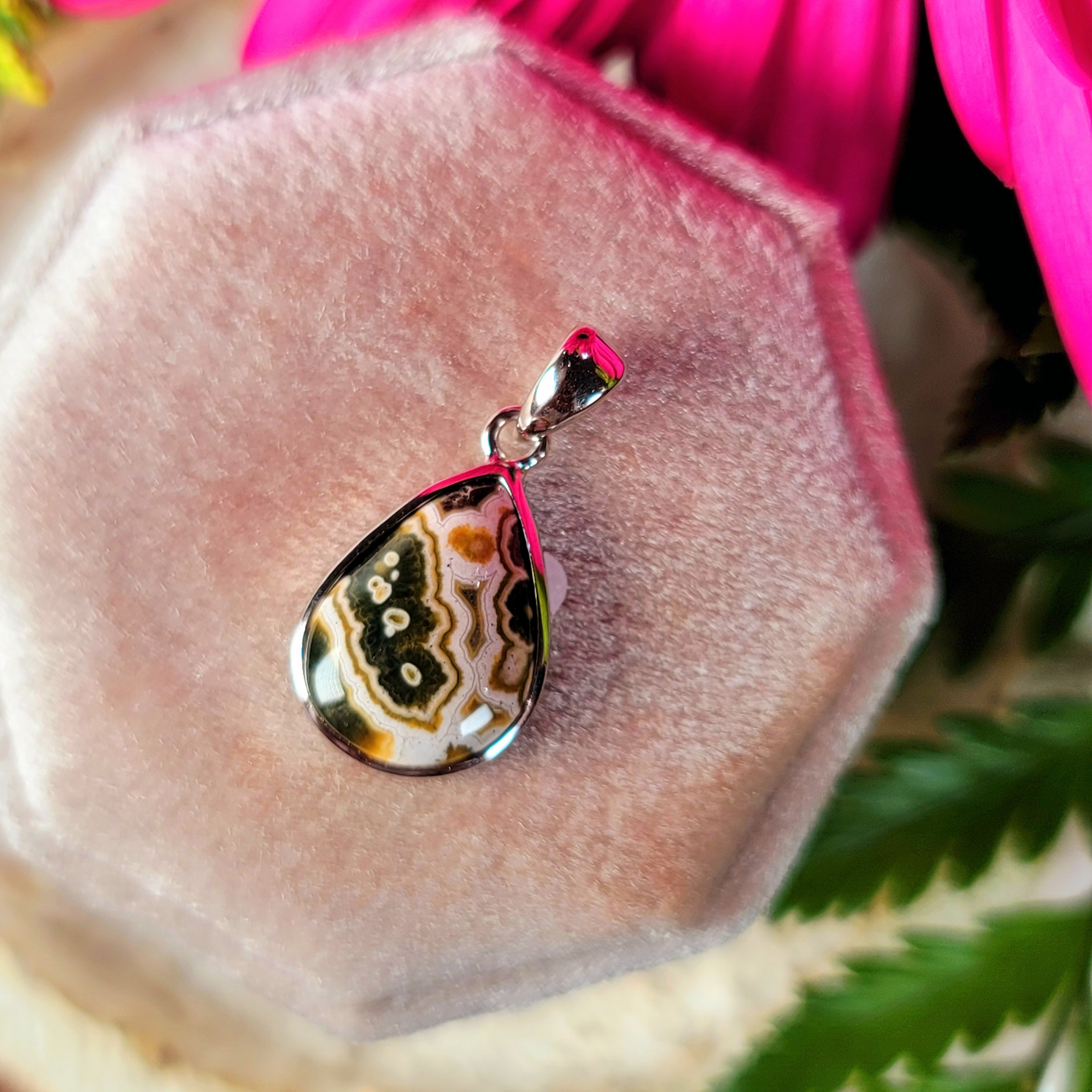 Orbicular "Ocean" Jasper Pendant .925 Silver for Joy and Peace