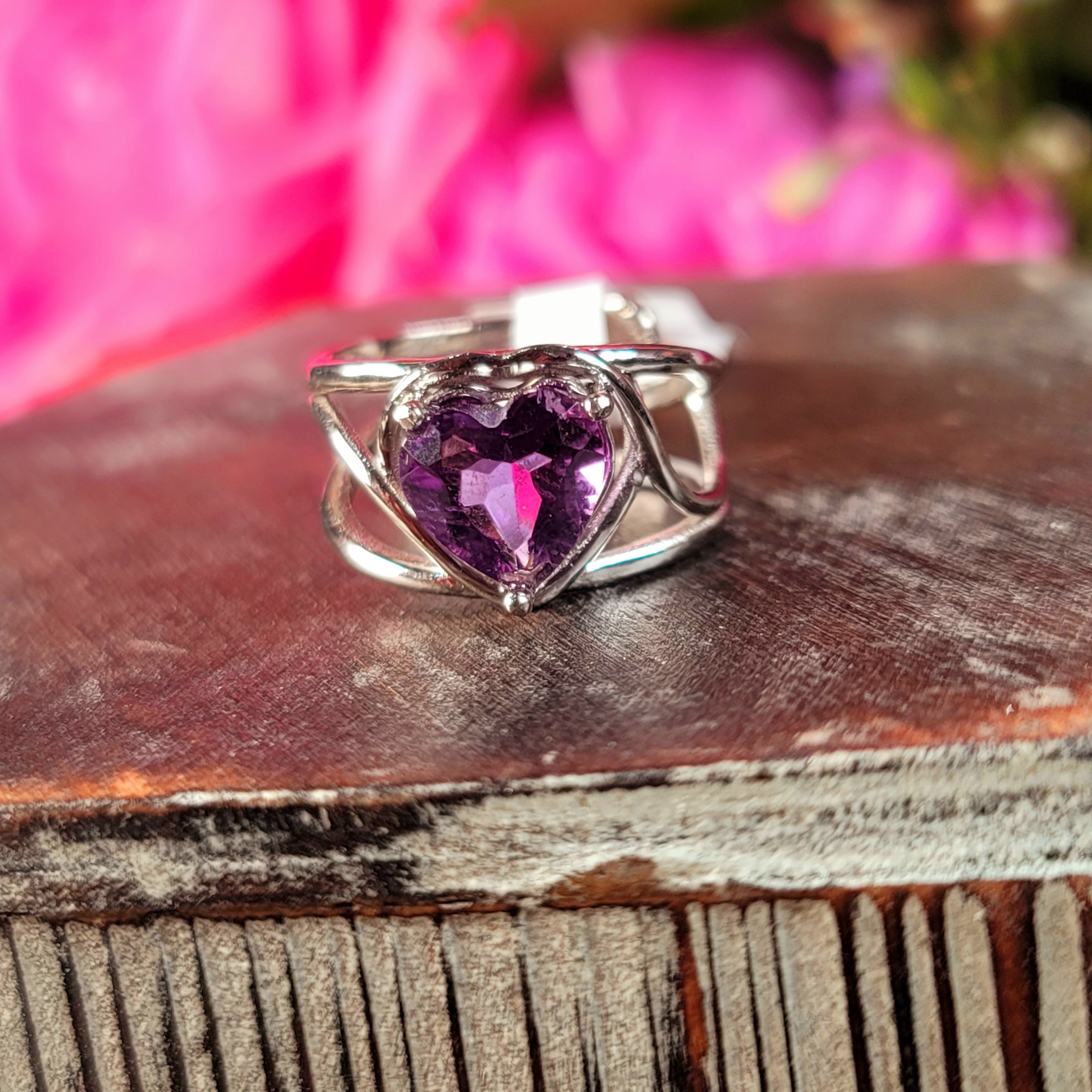 Amethyst Heart Finger Cuff Adjustable Ring .925 Silver for Enhancing your Intuitive Gifts