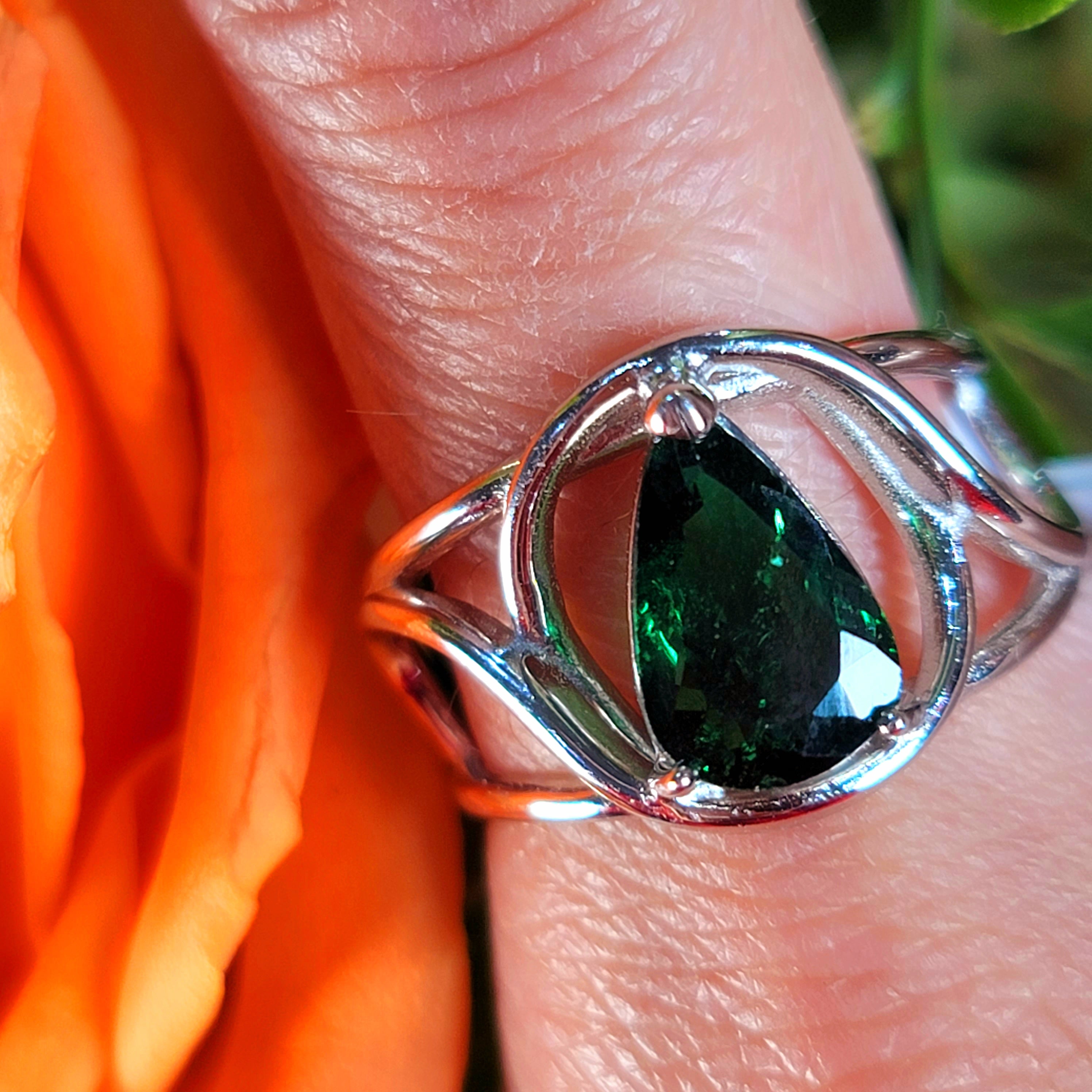 Tsavorite Garnet Finger Cuff Adjustable Ring .925 Silver for Emotional Balance, Joy and Prosperity