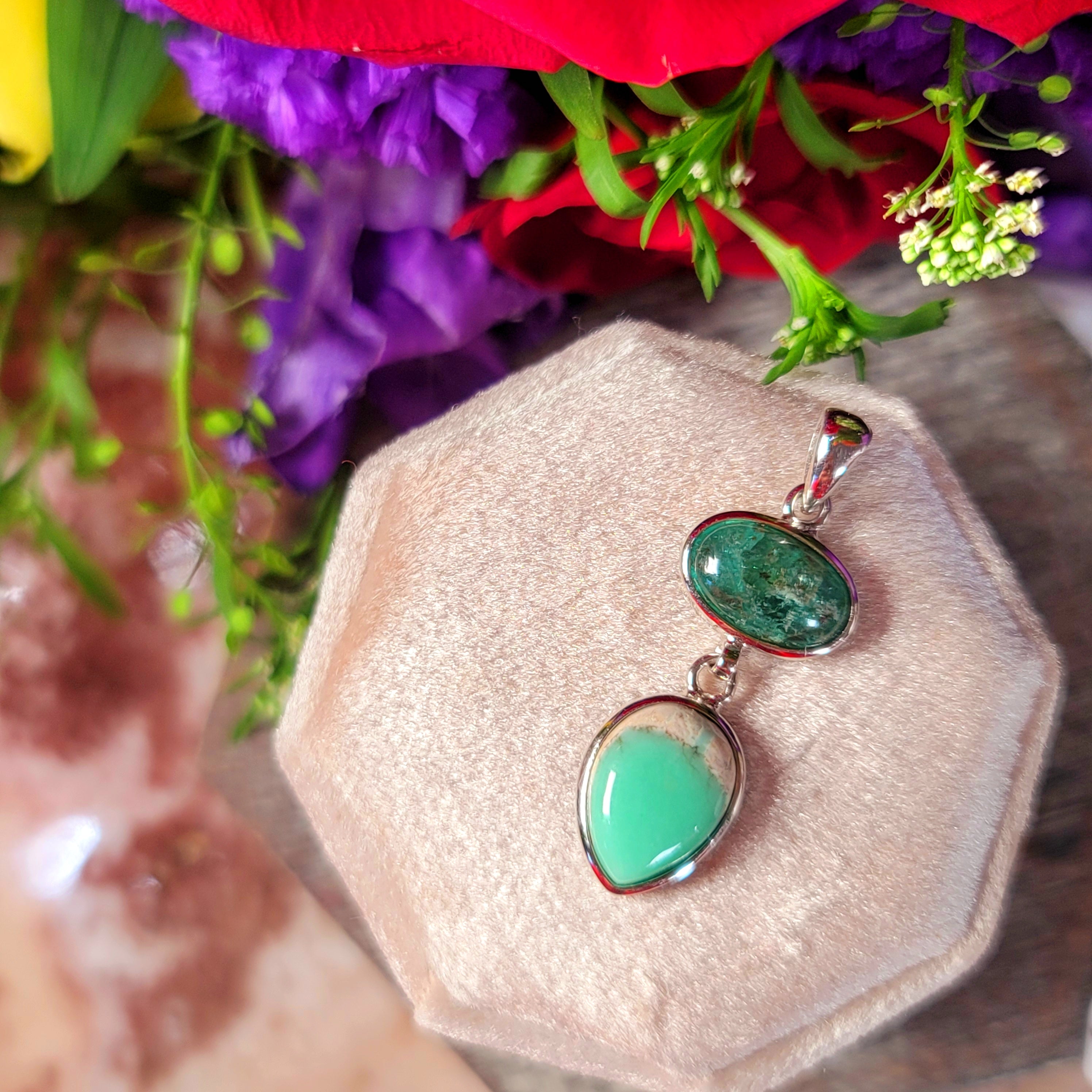 Variscite x Emerald Pendant .925 Silver for Emotional Healing, Joy, Love and Prosperity