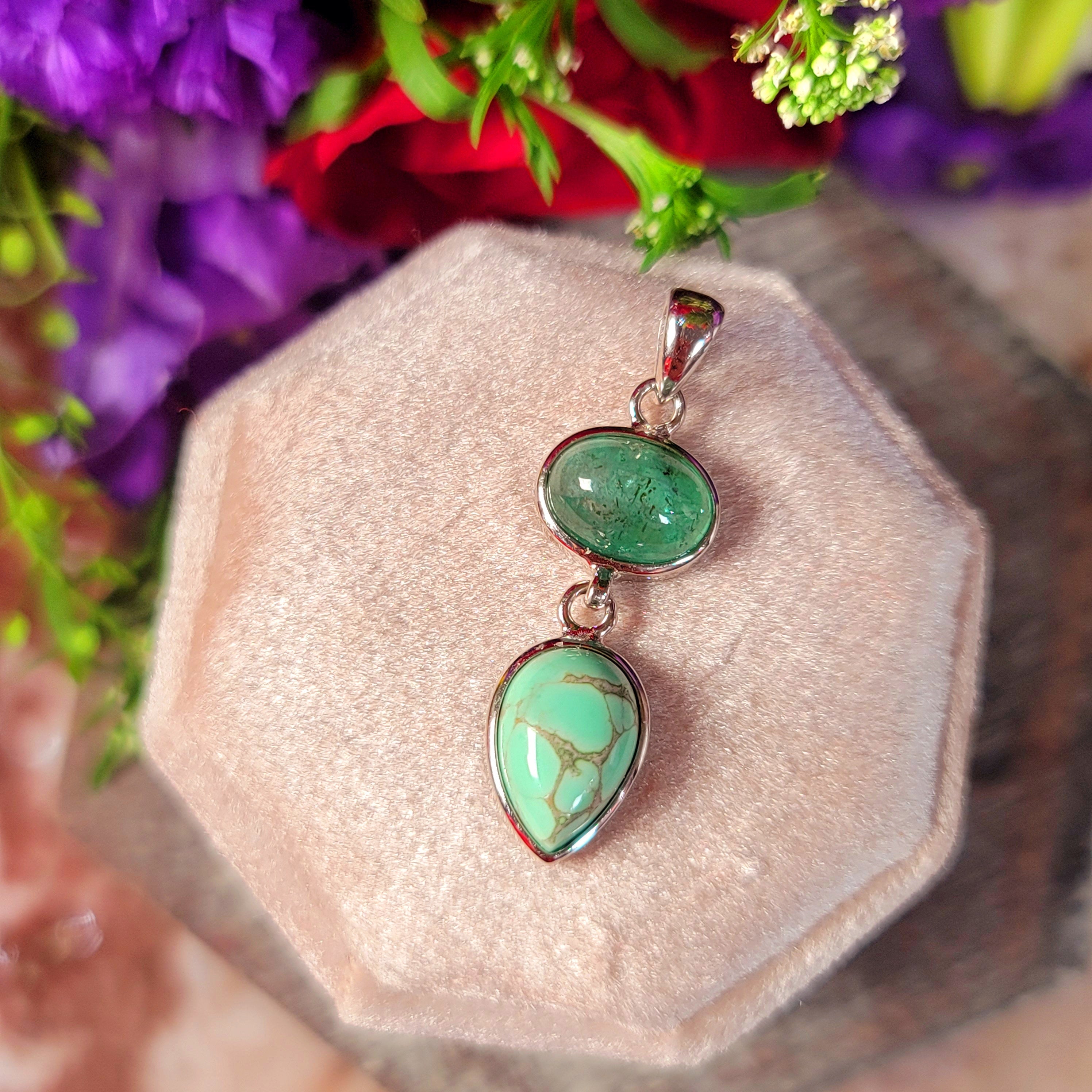 Variscite X Emerald Pendant .925 Silver for Emotional Healing, Joy, Love and Prosperity