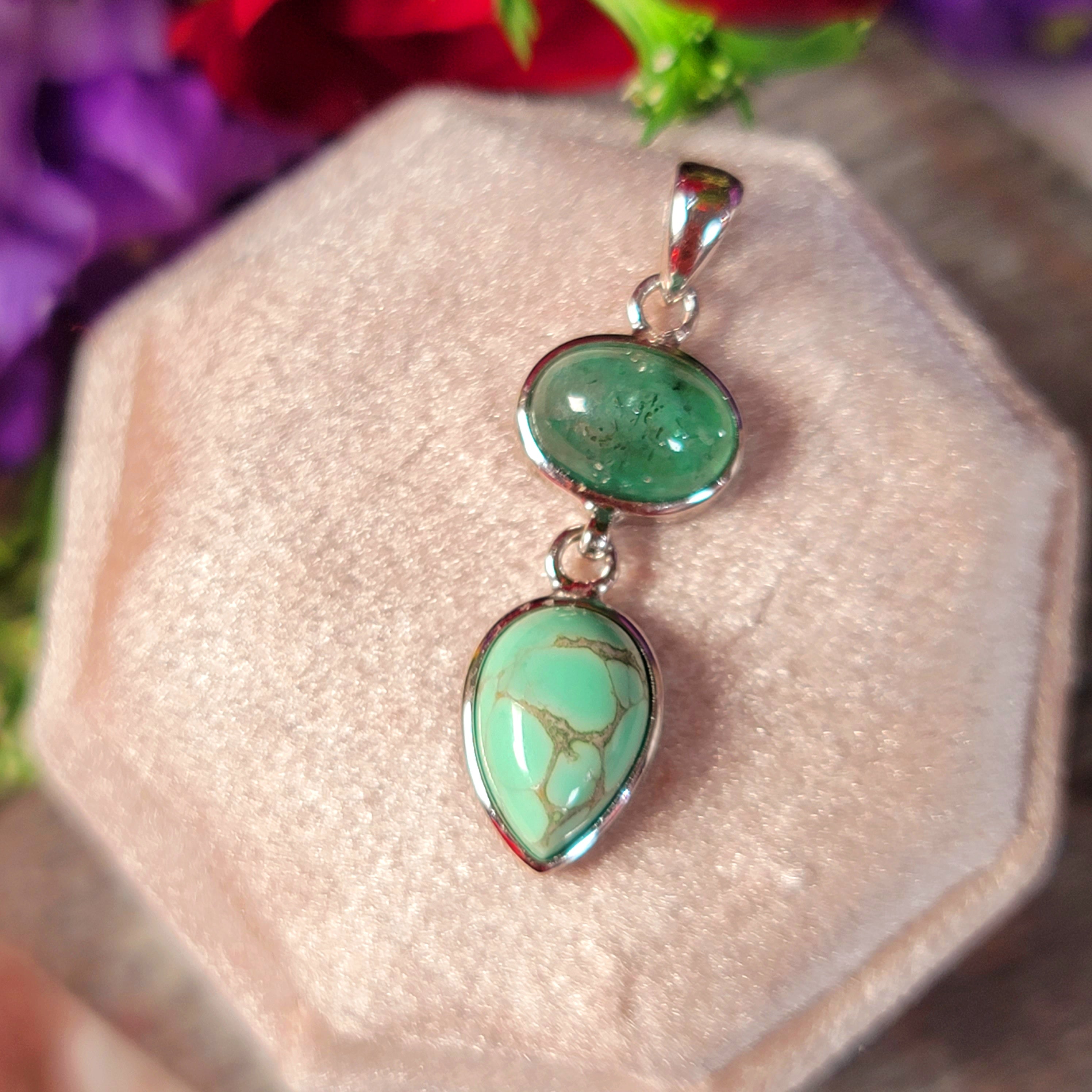 Variscite X Emerald Pendant .925 Silver for Emotional Healing, Joy, Love and Prosperity