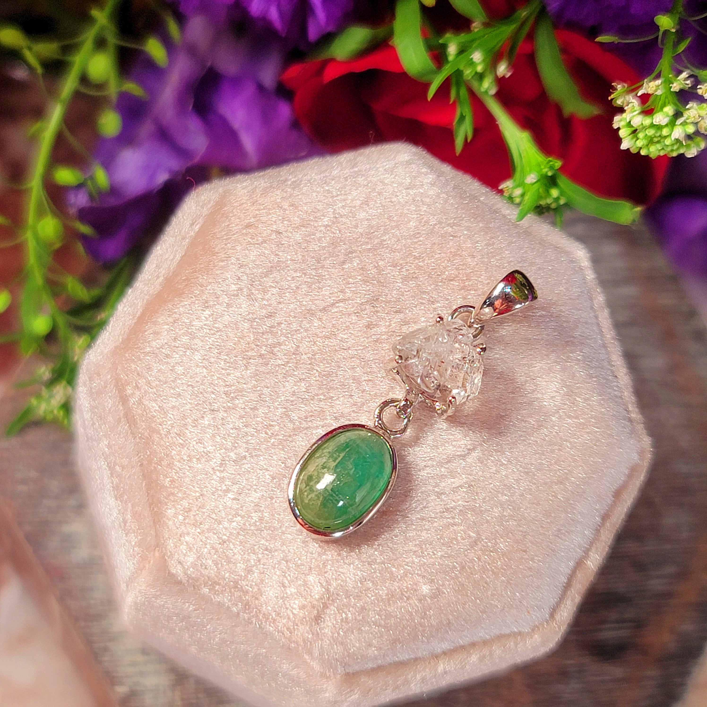 Herkimer Diamond x Emerald Pendant .925 Silver for Emotional Healing, Joy, Love and Prosperity