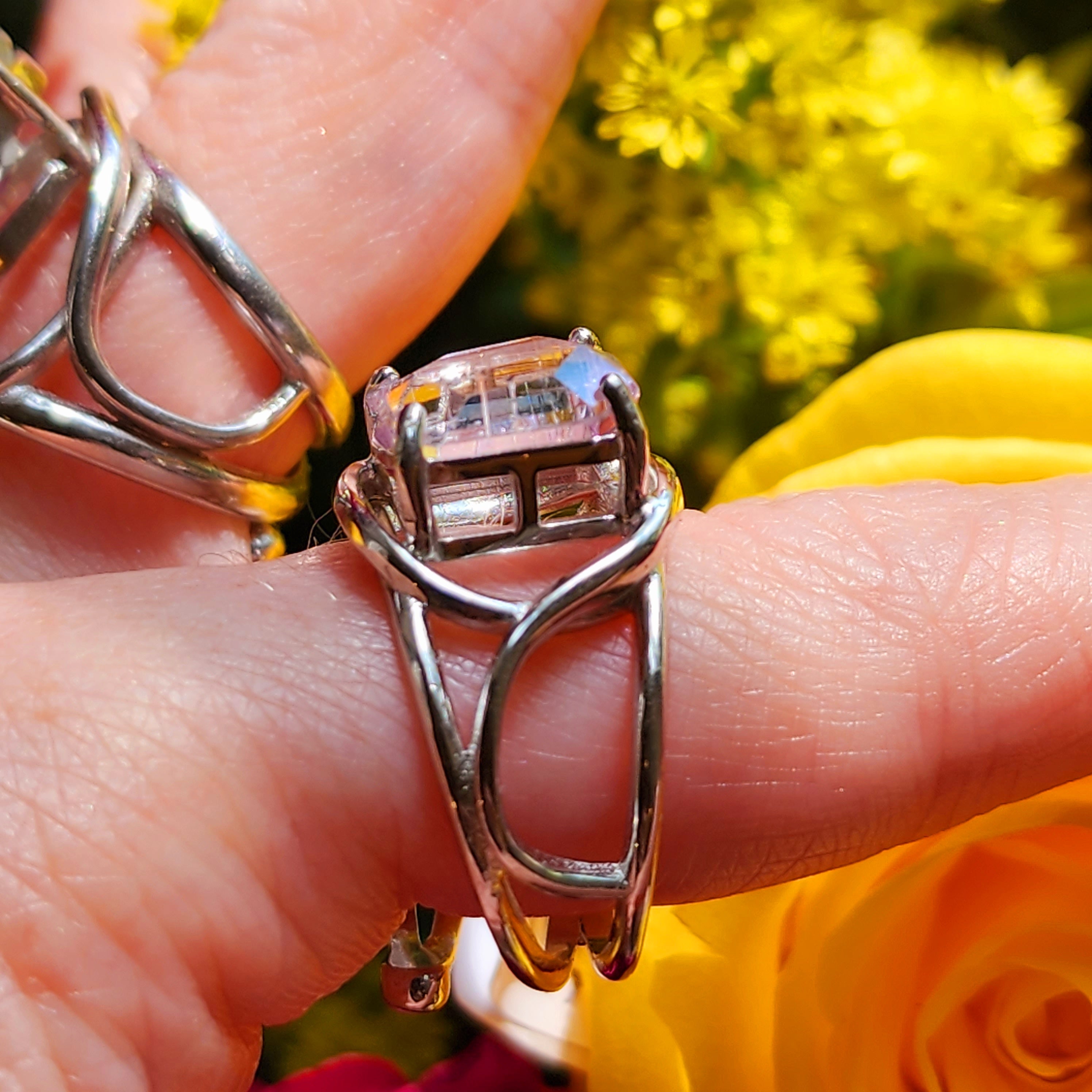 Kunzite with Silver Rutile Finger Cuff Adjustable Ring .925 Silver (High Quality) for Emotional Healing, Joy and Love