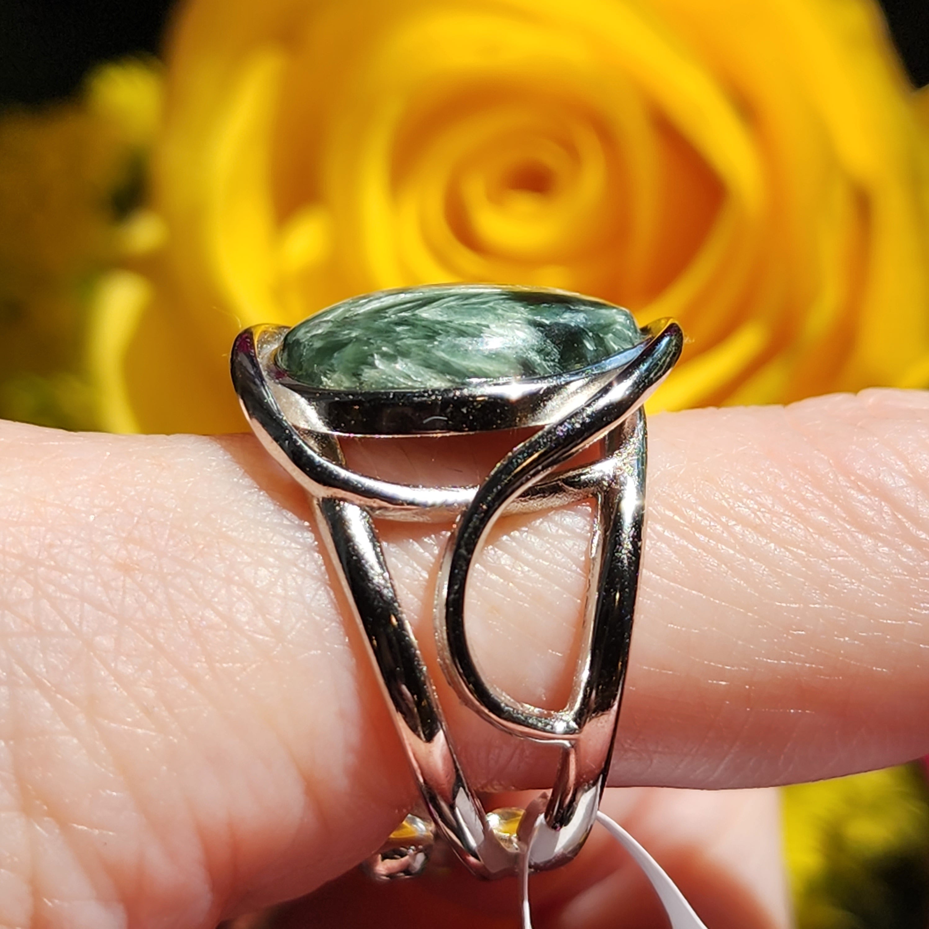 Seraphinite Finger Cuff Adjustable Ring .925 Silver for Harmony, Enhanced Meditation and Regeneration