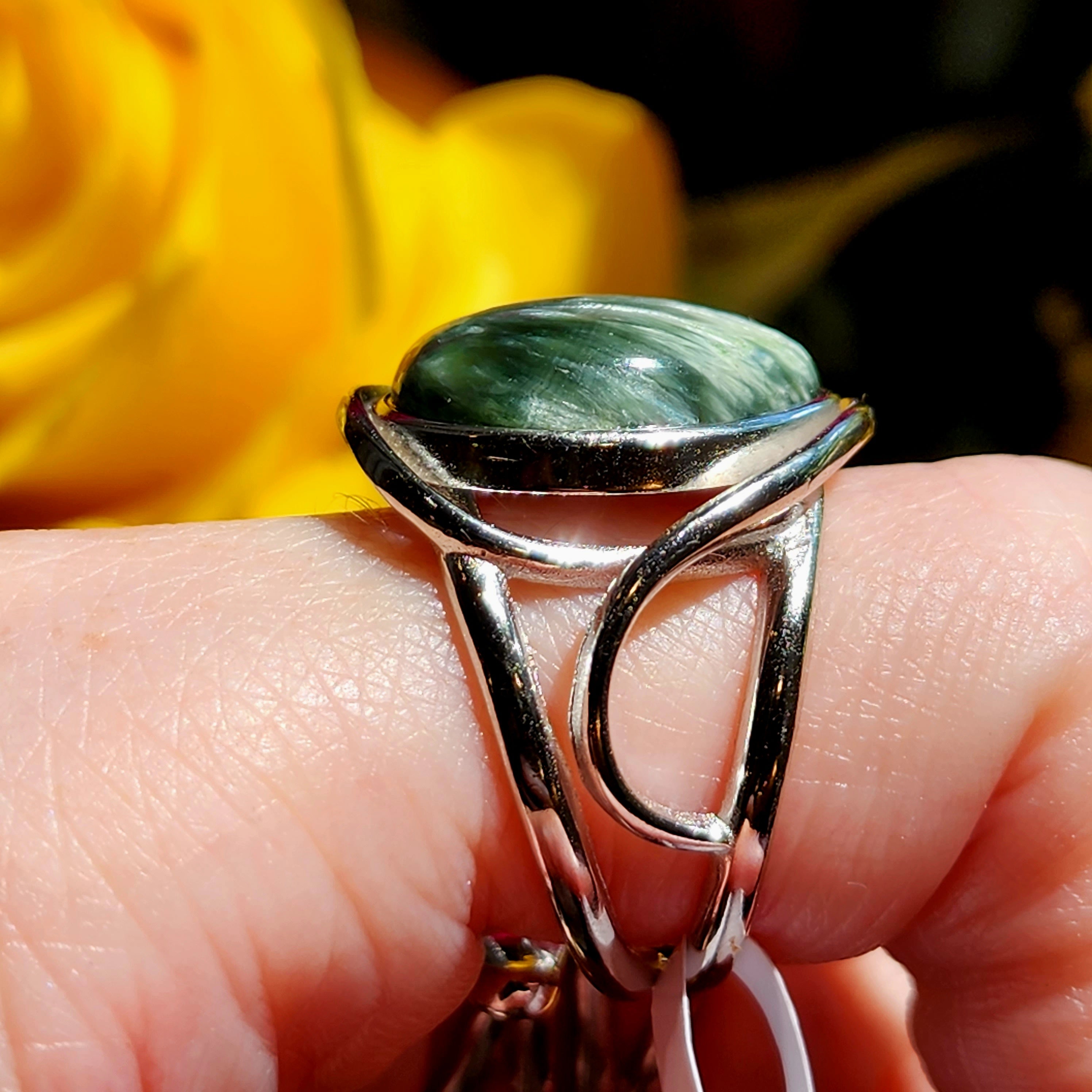 Seraphinite Finger Cuff Adjustable Ring .925 Silver for Harmony, Enhanced Meditation and Regeneration