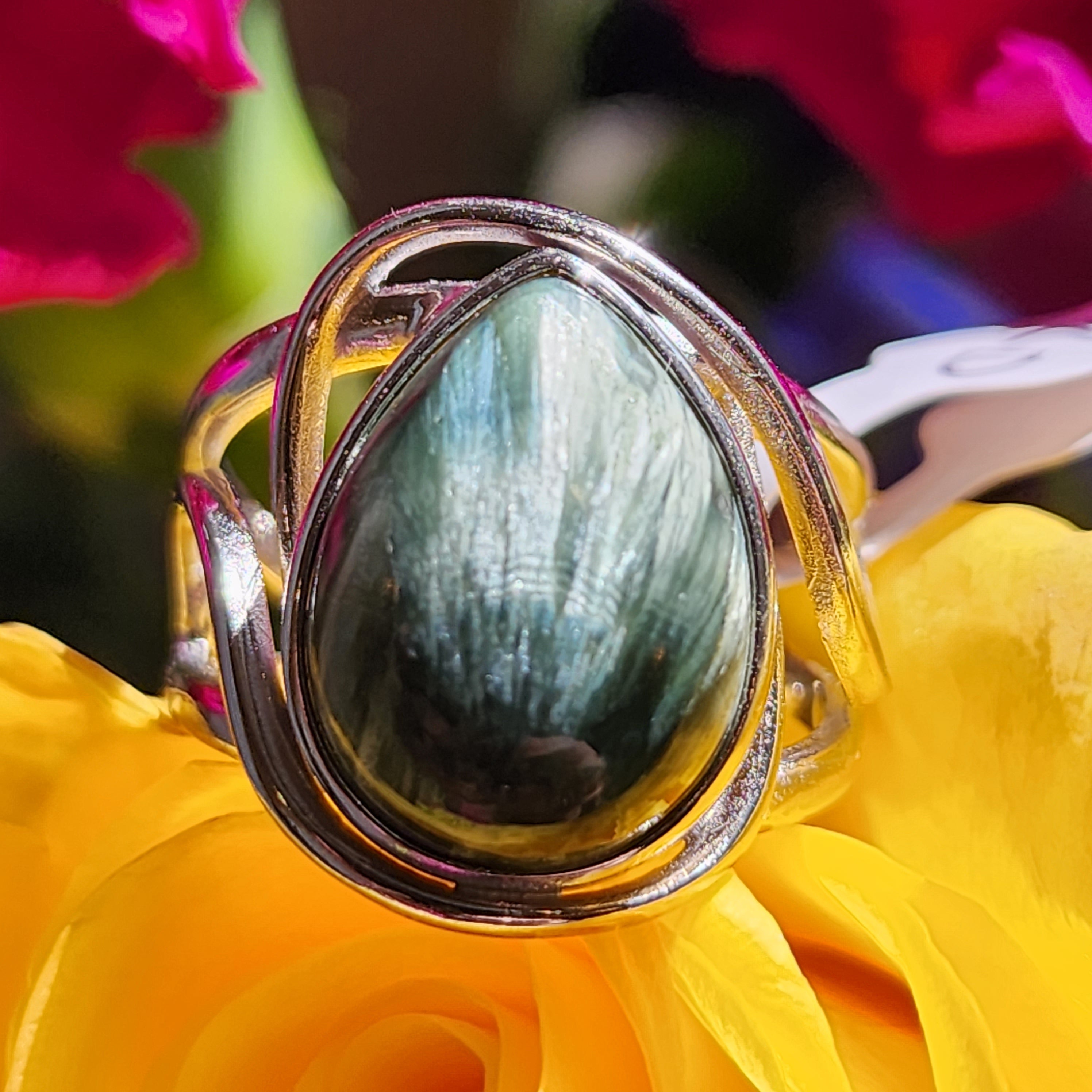 Seraphinite Finger Cuff Adjustable Ring .925 Silver for Harmony, Enhanced Meditation and Regeneration