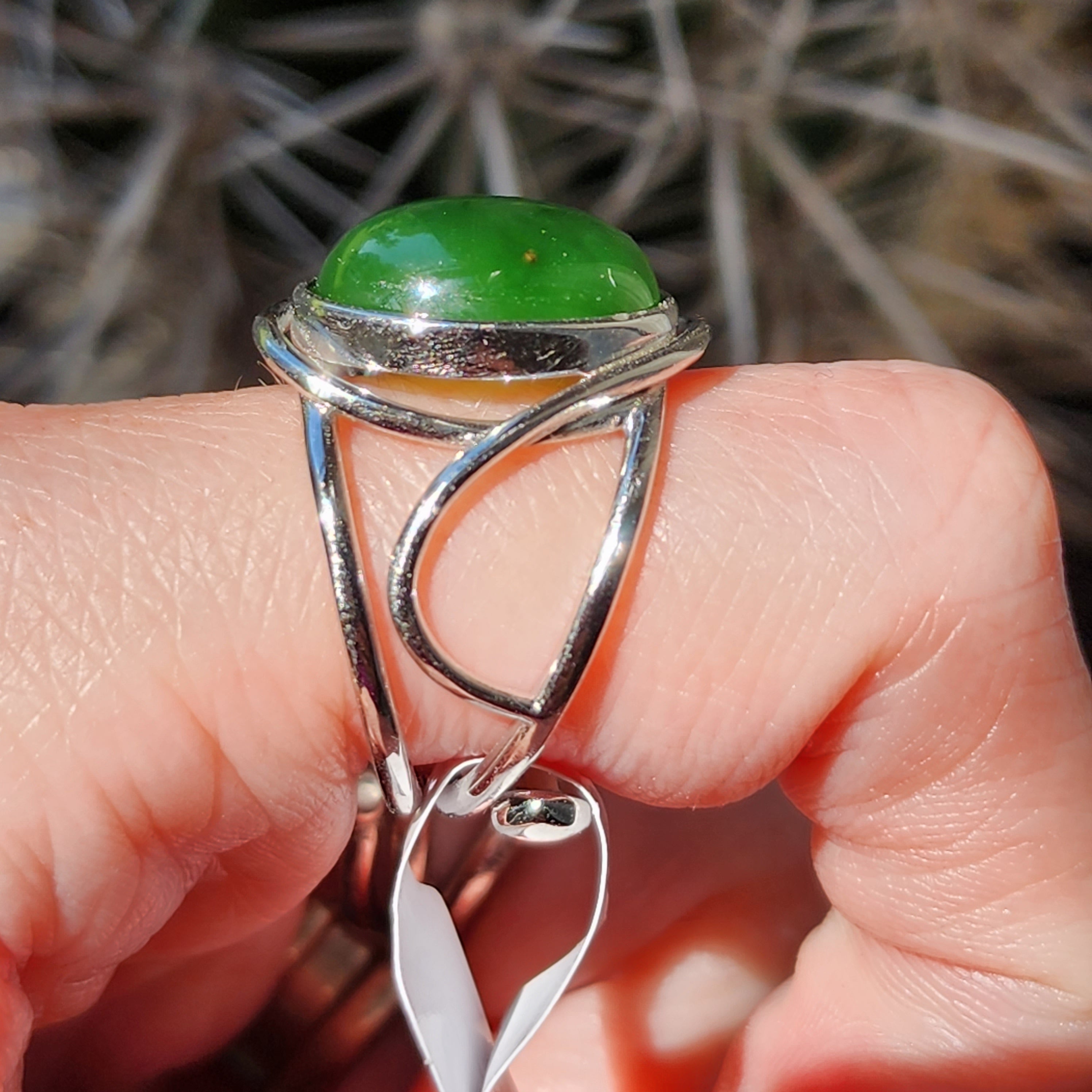 Nephrite Jade Finger Cuff Adjustable Ring .925 Silver for Abundance, Health and Heart Healing