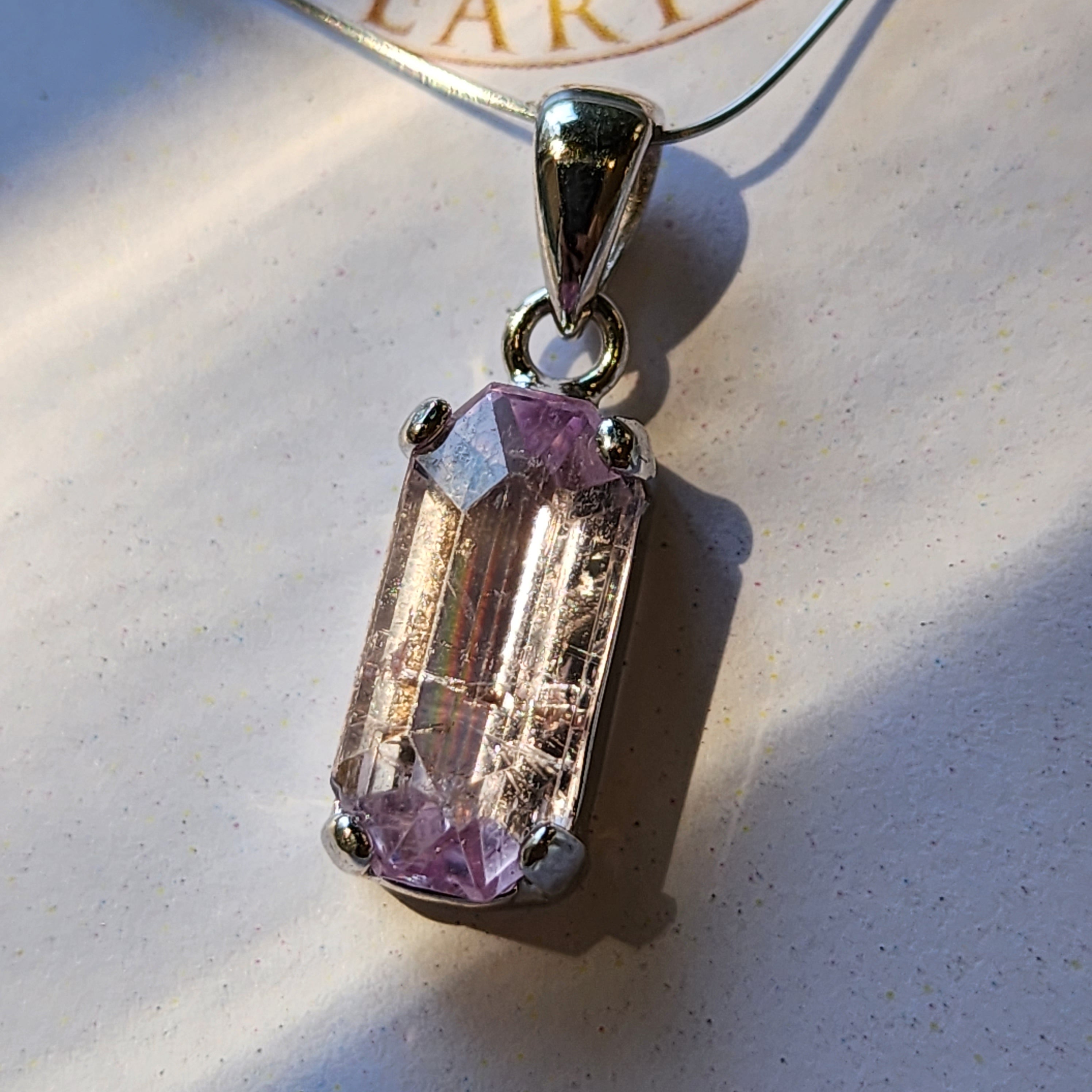 Kunzite with Silver Rutile Pendant .925 Silver (High Quality) for Emotional, Family Healing and Opening Your Heart to Love