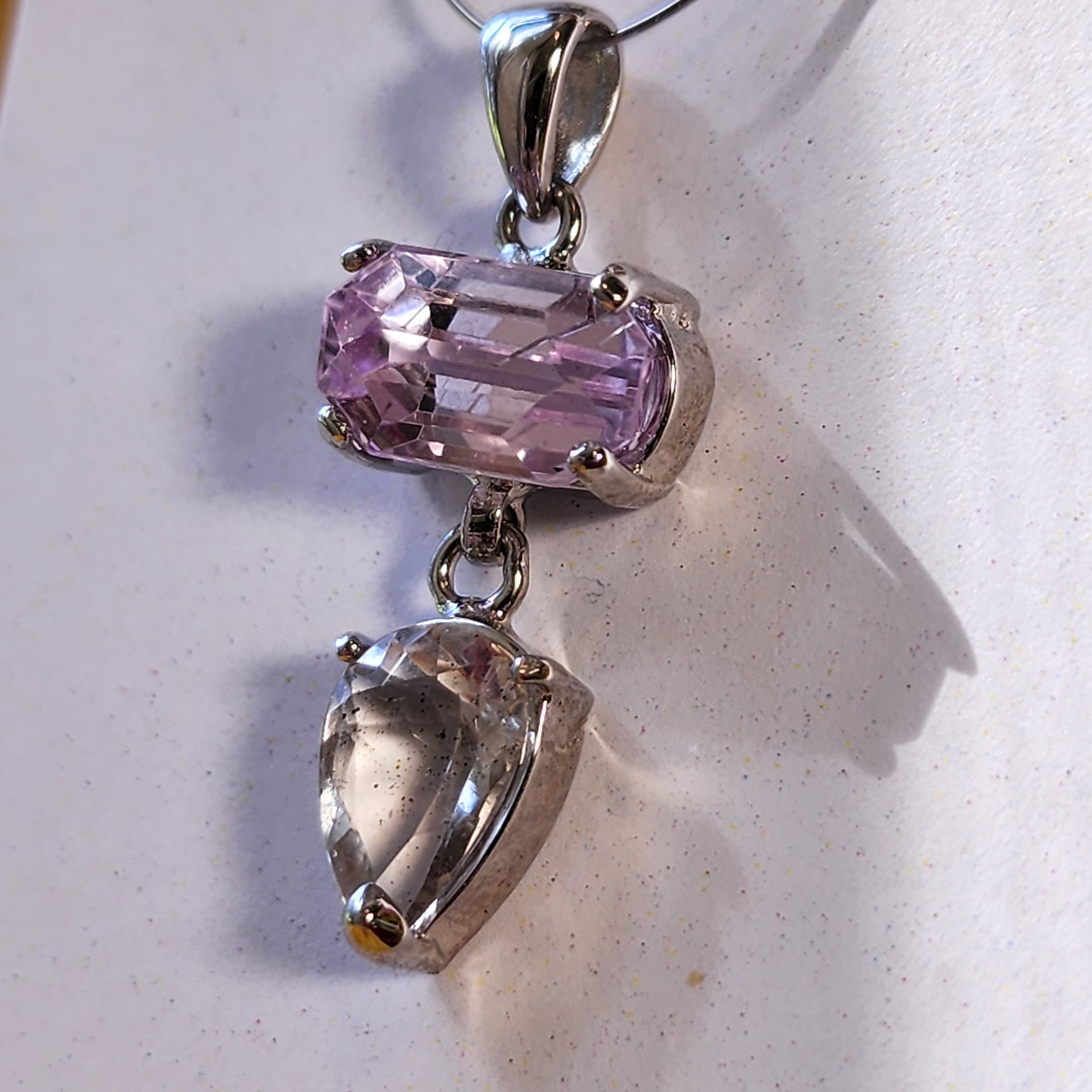 Kunzite with Silver Rutile x Pink Fire Covellite in Quartz Pendant .925 Silver (High Quality) for Healing, Spiritual Awakening and Opening Your Heart to Love