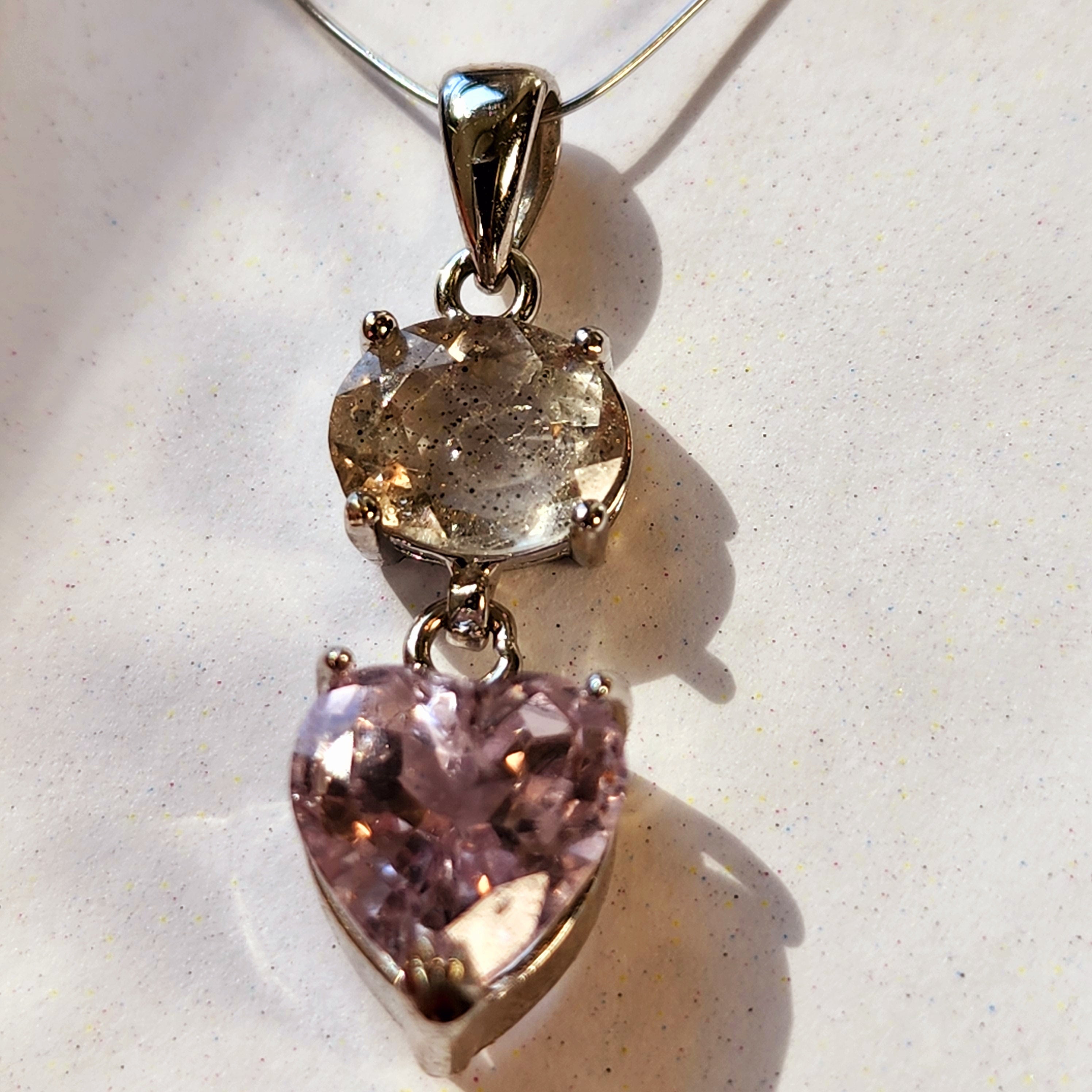 Kunzite with Silver Rutile x Pink Fire Covellite in Quartz Pendant .925 Silver (High Quality) for Healing, Spiritual Awakening and Opening Your Heart to Love