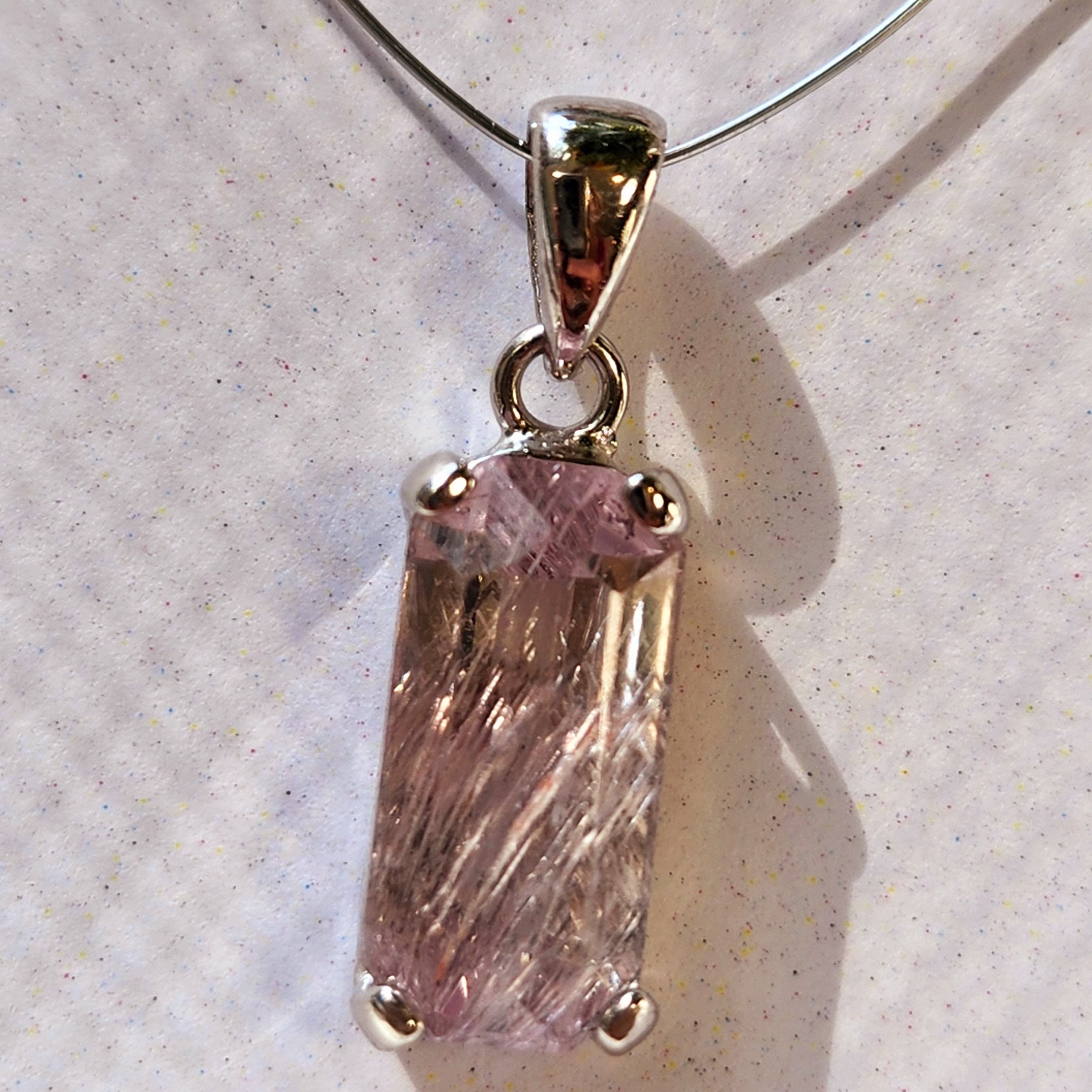 Kunzite with Silver Rutile Pendant .925 Silver (High Quality) for Emotional, Family Healing and Opening Your Heart to Love