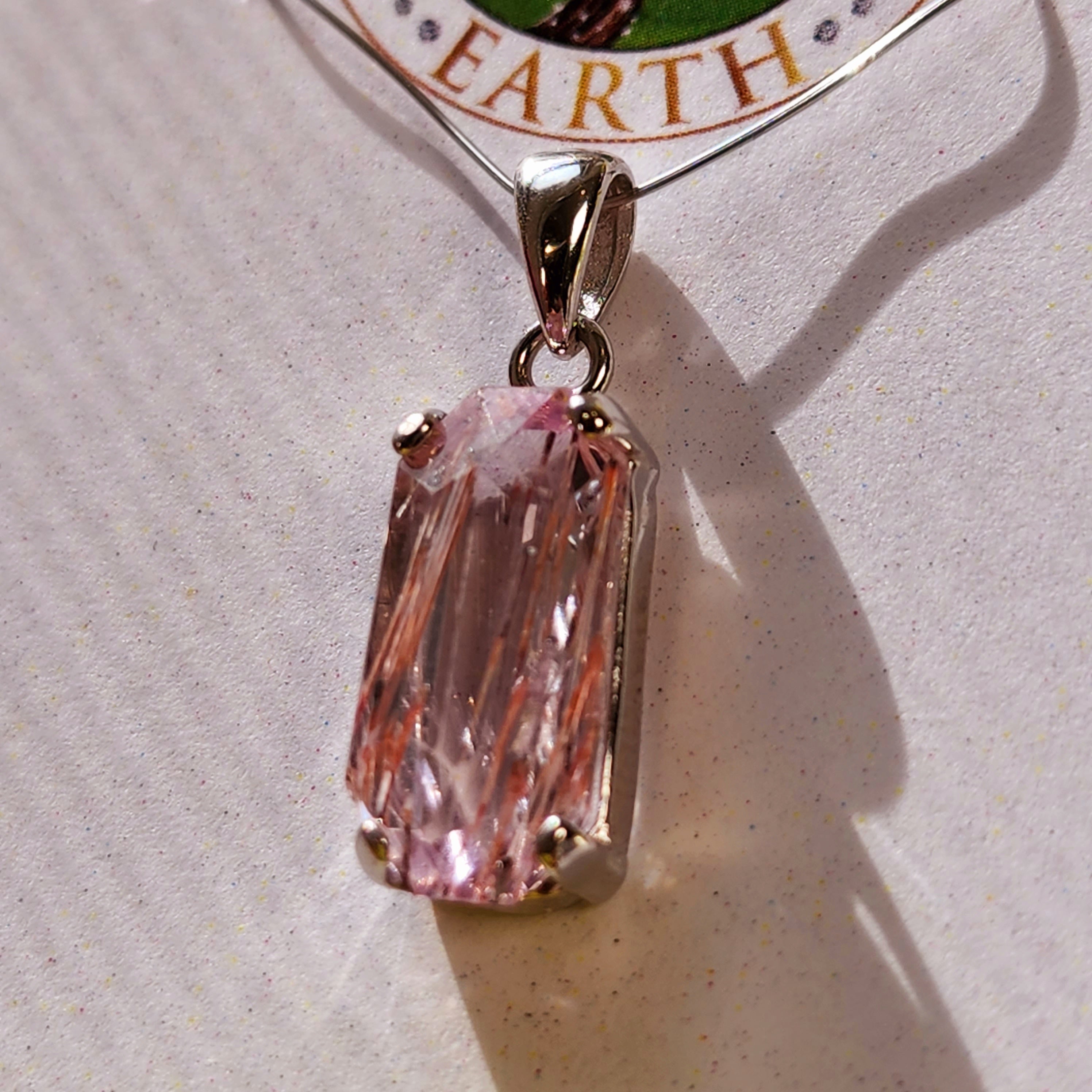 Kunzite with Silver Rutile Pendant .925 Silver (High Quality) for Emotional, Family Healing and Opening Your Heart to Love