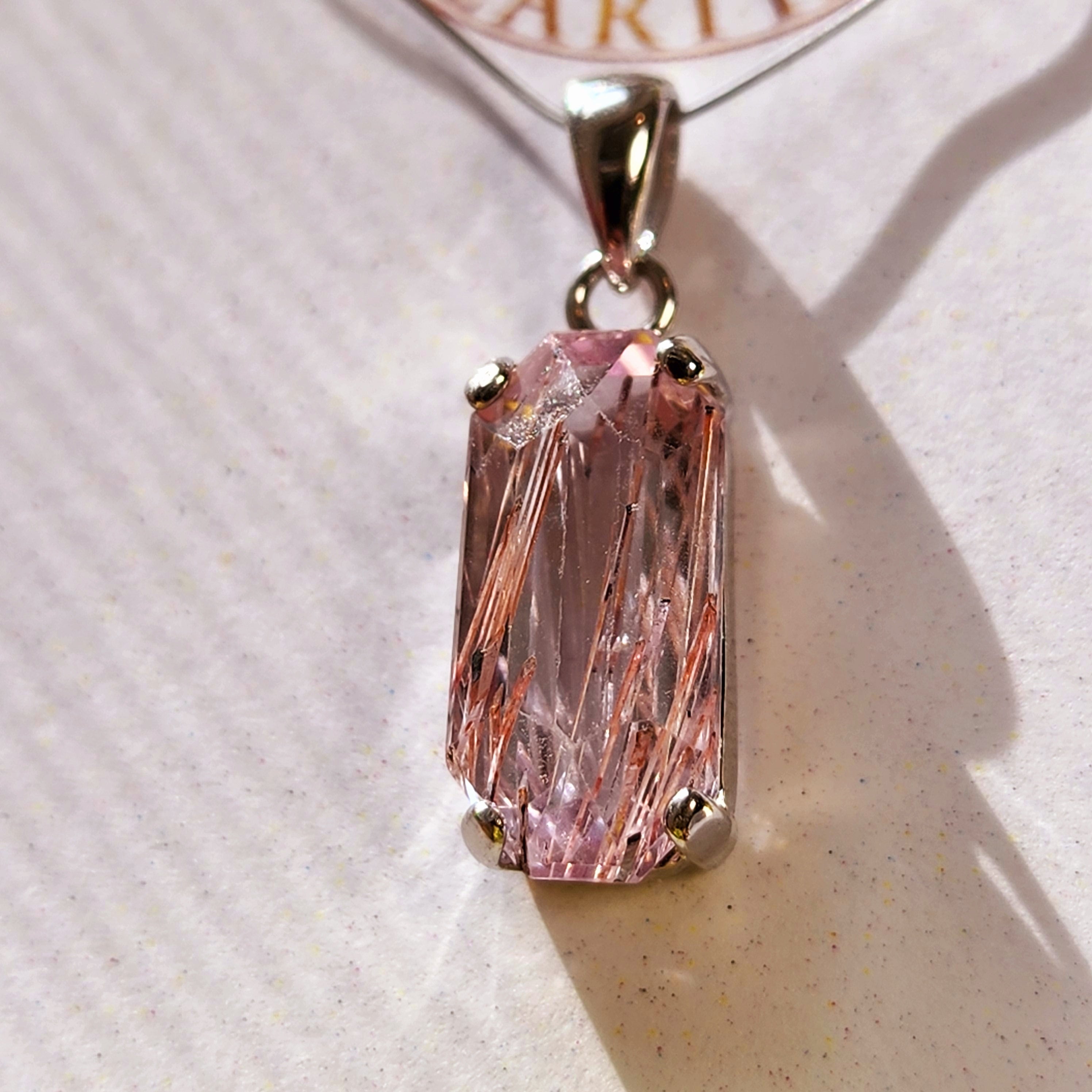 Kunzite with Silver Rutile Pendant .925 Silver (High Quality) for Emotional, Family Healing and Opening Your Heart to Love