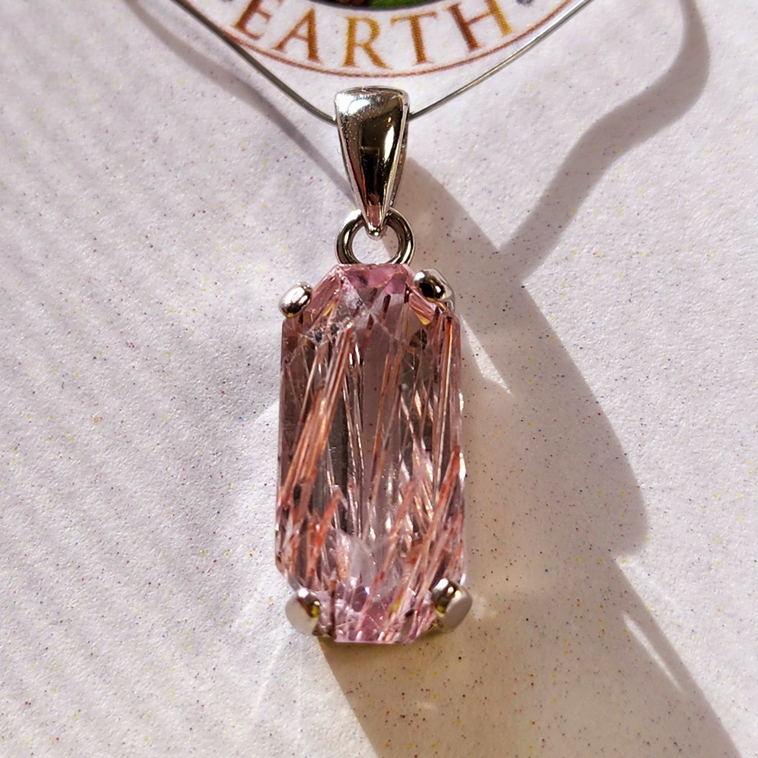 Kunzite with Silver Rutile Pendant .925 Silver (High Quality) for Emotional, Family Healing and Opening Your Heart to Love