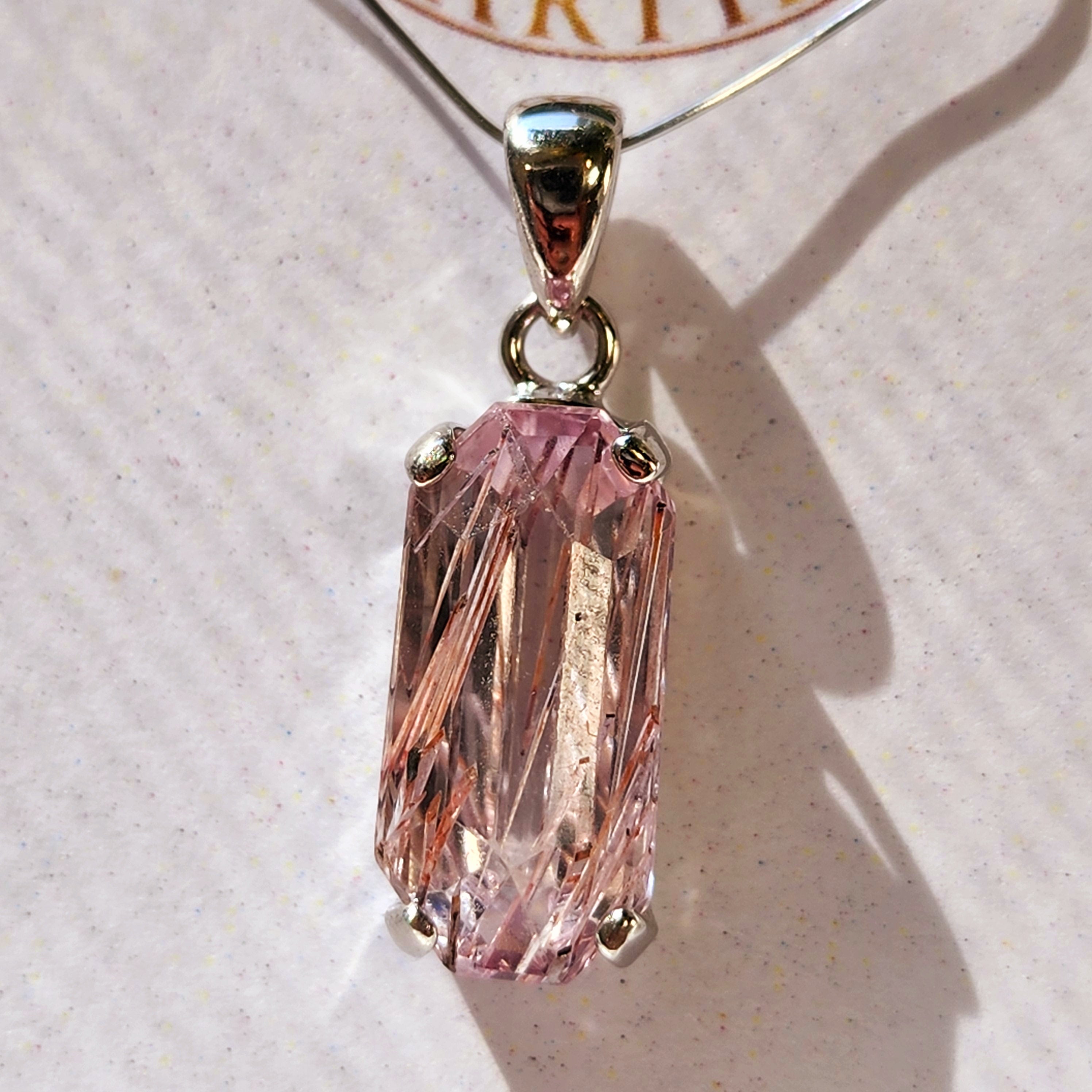 Kunzite with Silver Rutile Pendant .925 Silver (High Quality) for Emotional, Family Healing and Opening Your Heart to Love