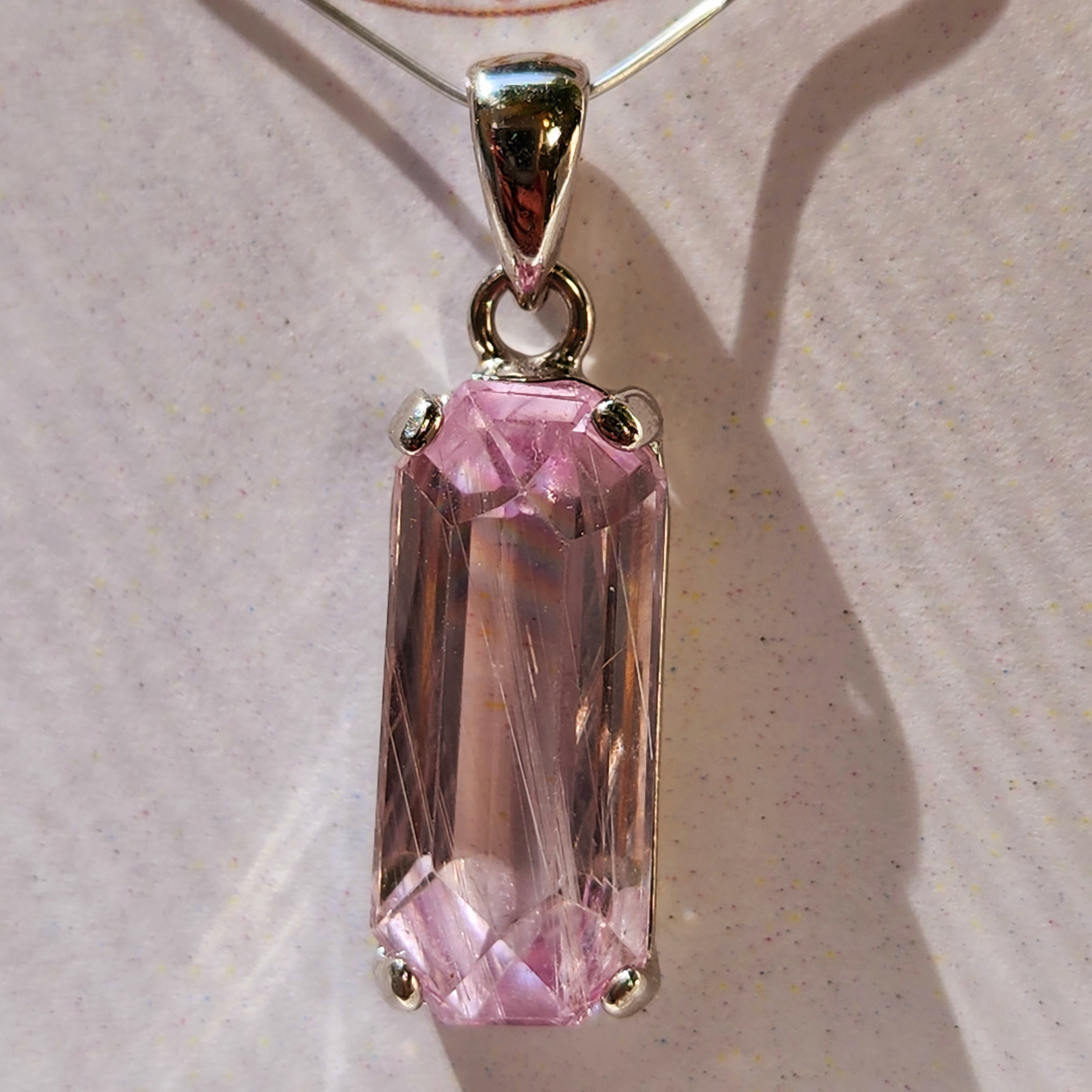 Kunzite with Silver Rutile Pendant .925 Silver (High Quality) for Emotional, Family Healing and Opening Your Heart to Love