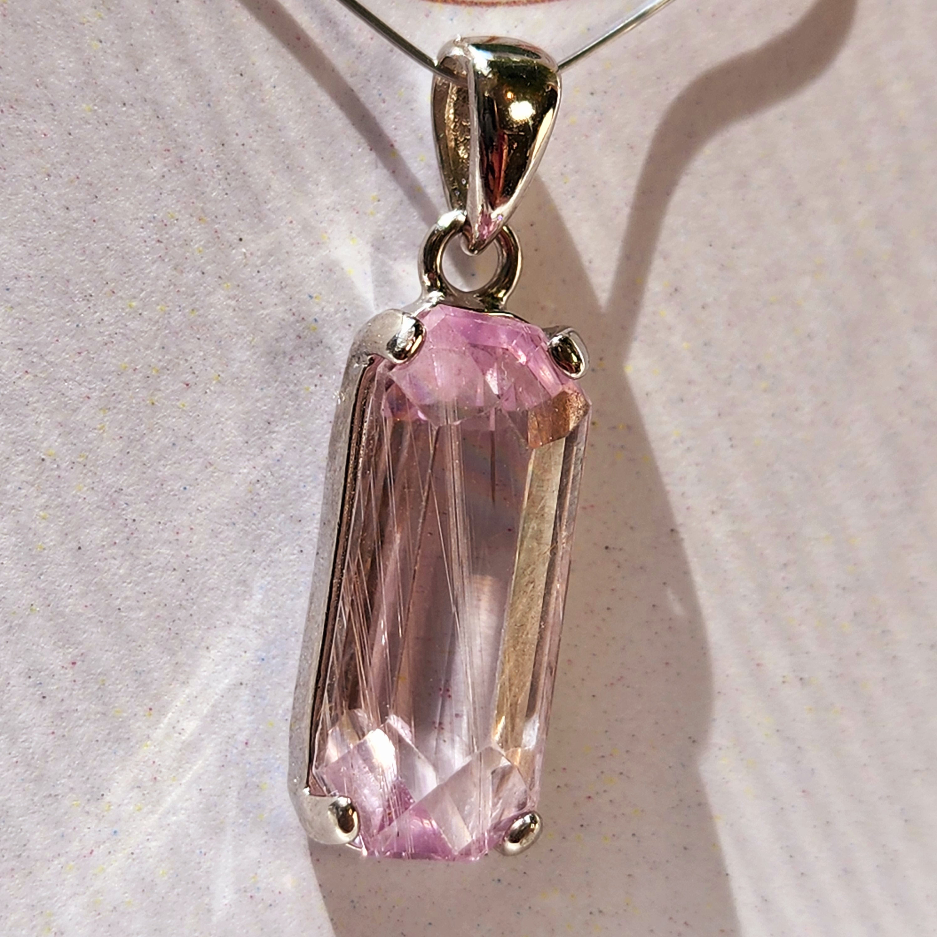 Kunzite with Silver Rutile Pendant .925 Silver (High Quality) for Emotional, Family Healing and Opening Your Heart to Love