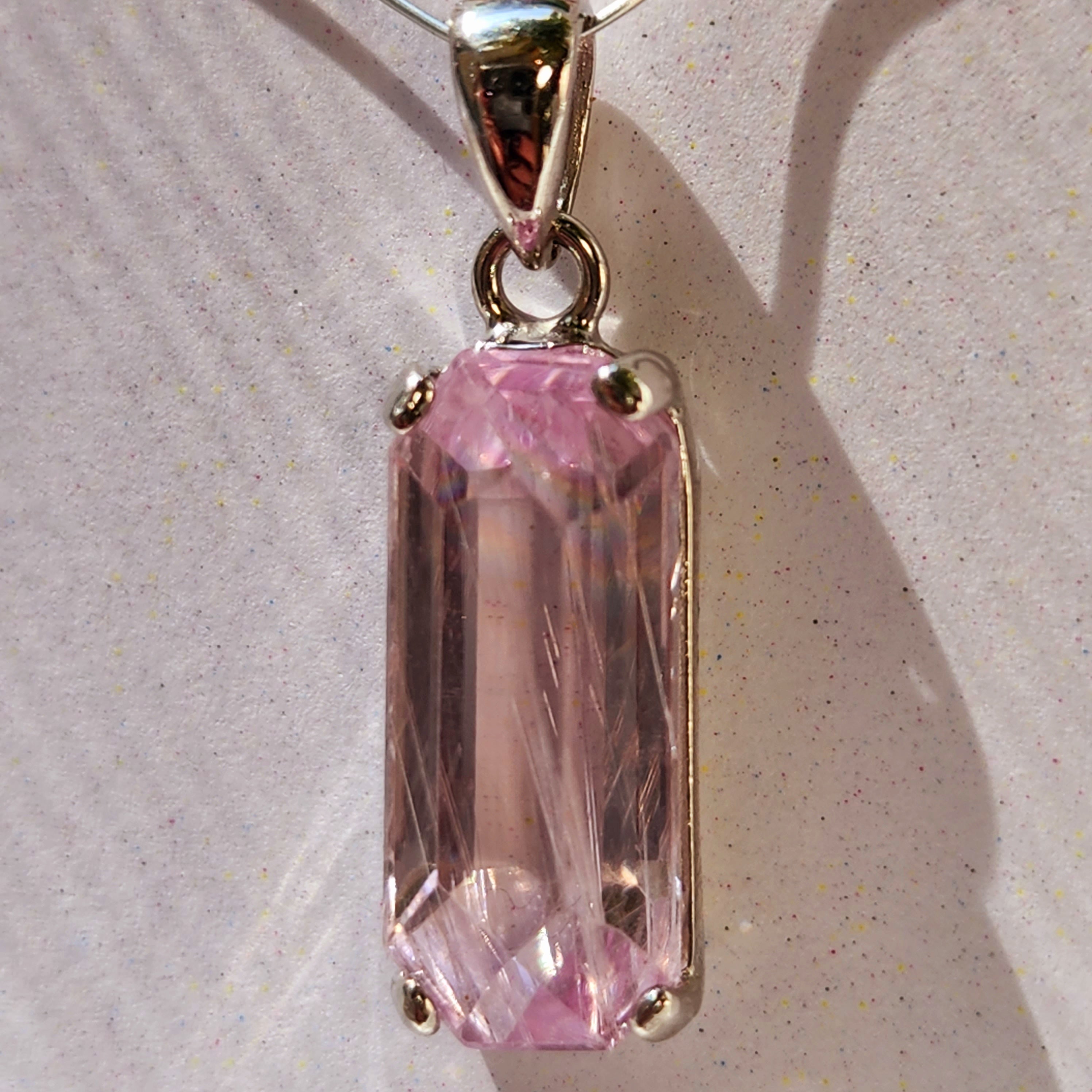 Kunzite with Silver Rutile Pendant .925 Silver (High Quality) for Emotional, Family Healing and Opening Your Heart to Love