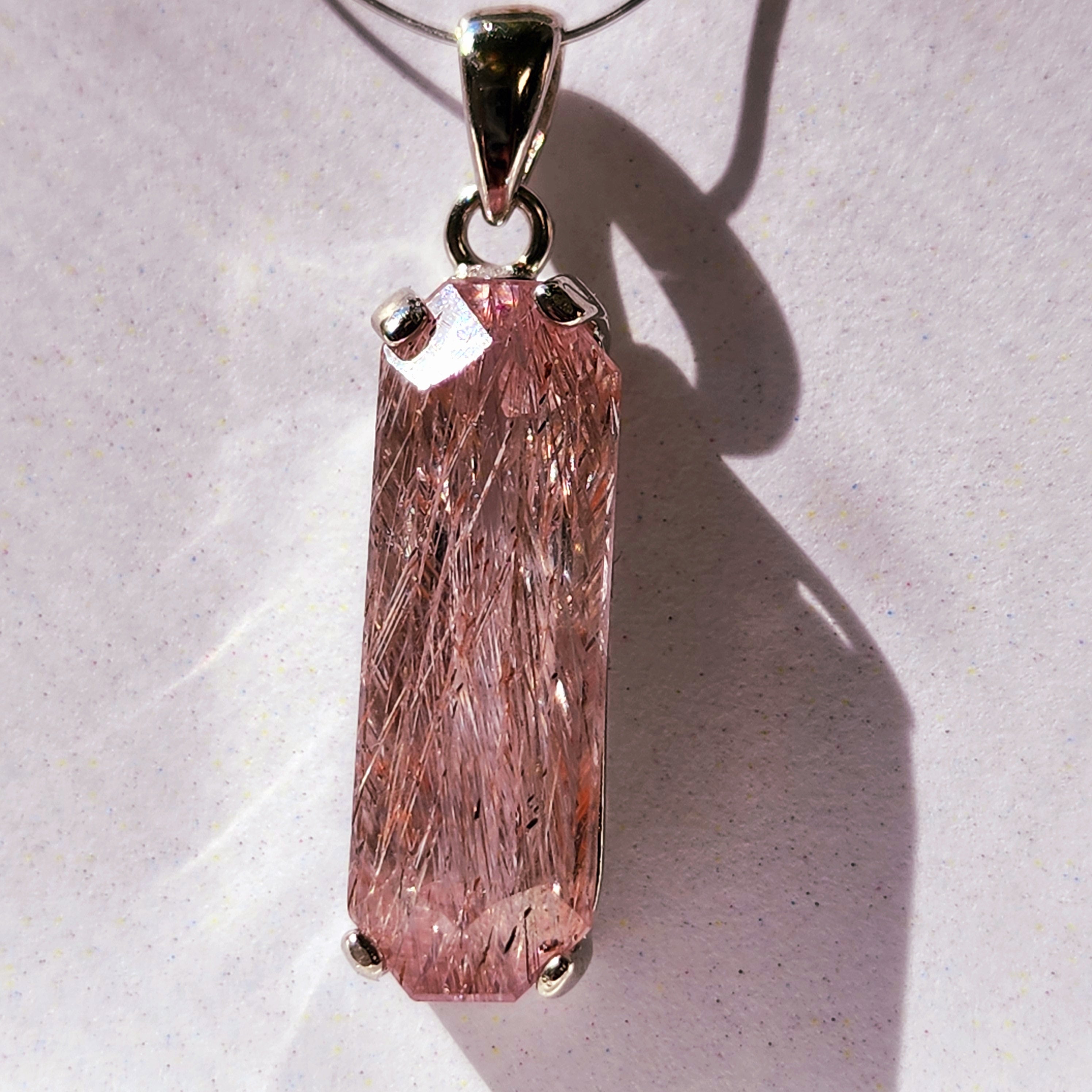 Kunzite with Silver Rutile Pendant .925 Silver (High Quality) for Emotional, Family Healing and Opening Your Heart to Love