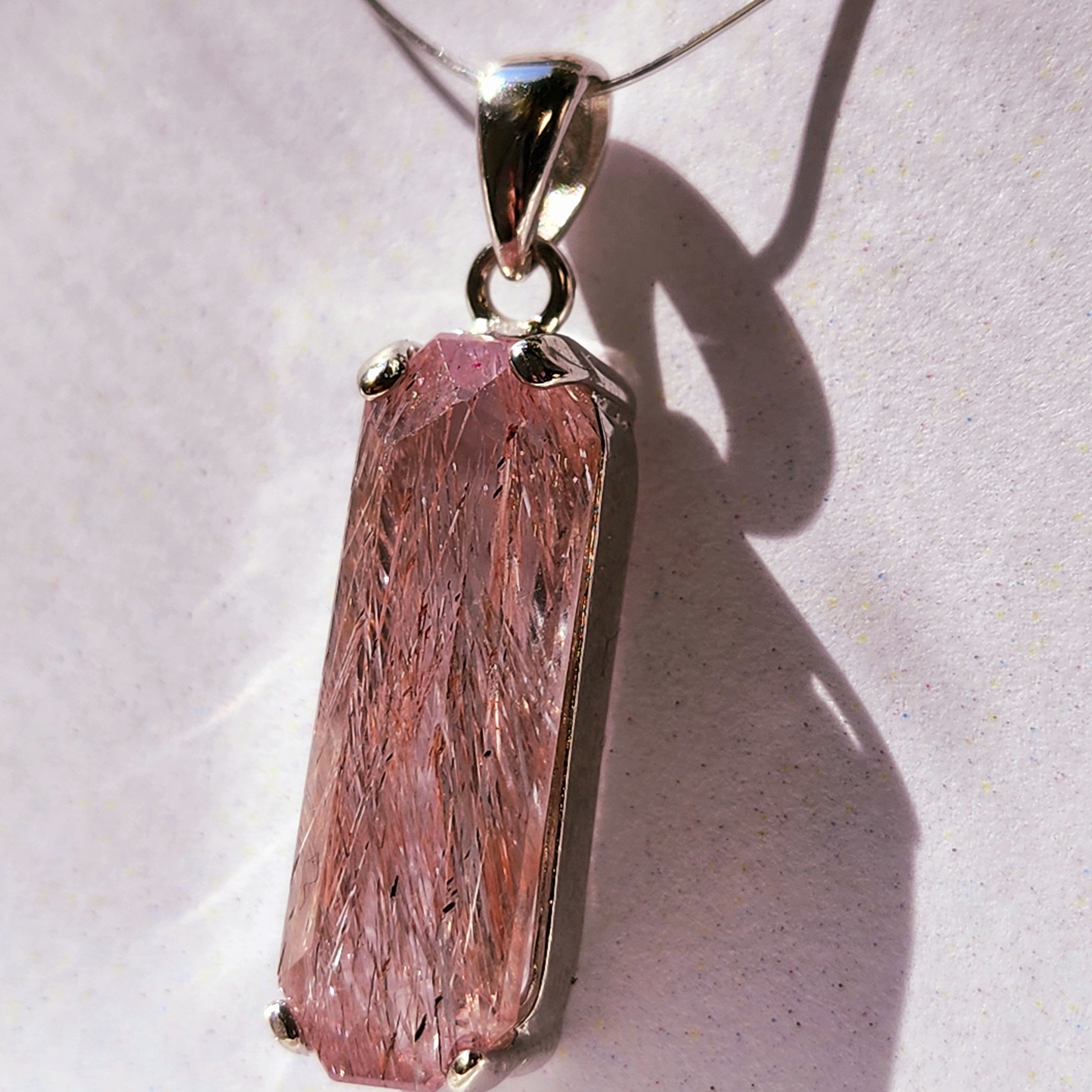 Kunzite with Silver Rutile Pendant .925 Silver (High Quality) for Emotional, Family Healing and Opening Your Heart to Love