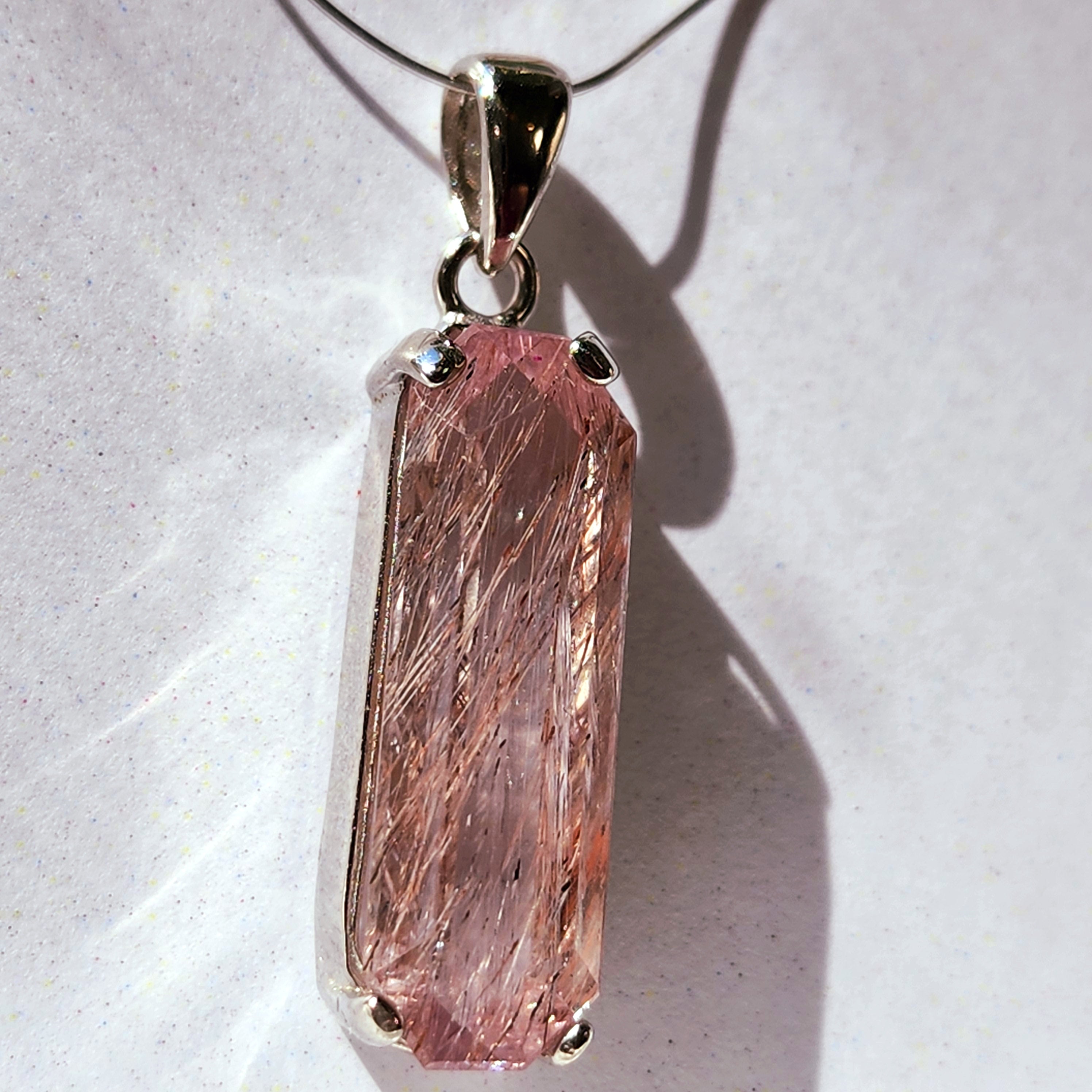 Kunzite with Silver Rutile Pendant .925 Silver (High Quality) for Emotional, Family Healing and Opening Your Heart to Love