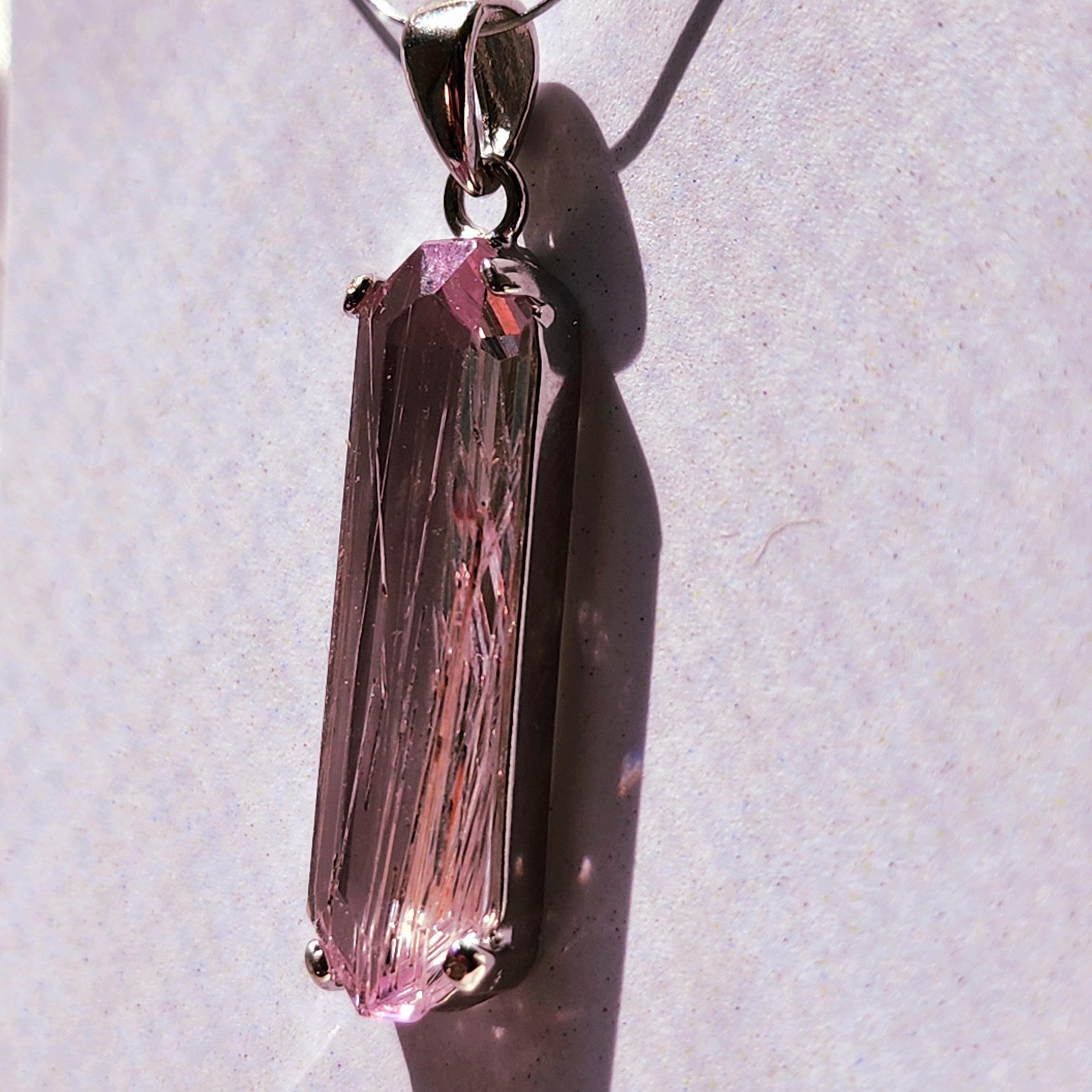 Kunzite with Silver Rutile Pendant .925 Silver (High Quality) for Emotional, Family Healing and Opening Your Heart to Love