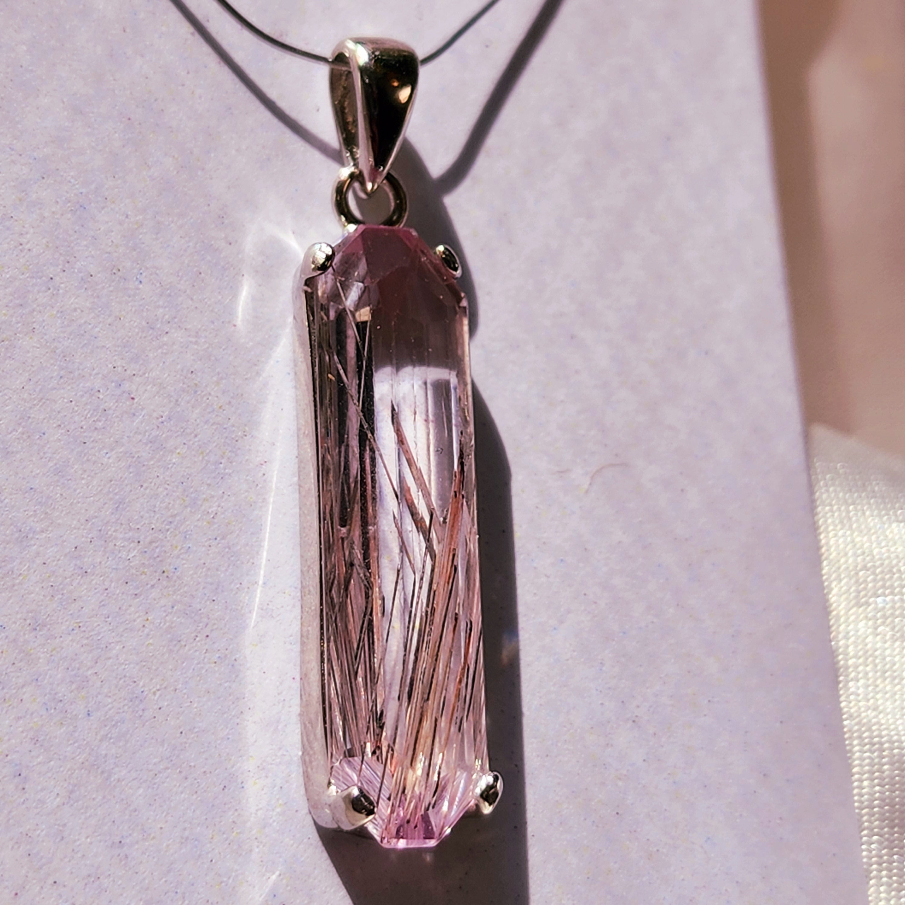 Kunzite with Silver Rutile Pendant .925 Silver (High Quality) for Emotional, Family Healing and Opening Your Heart to Love