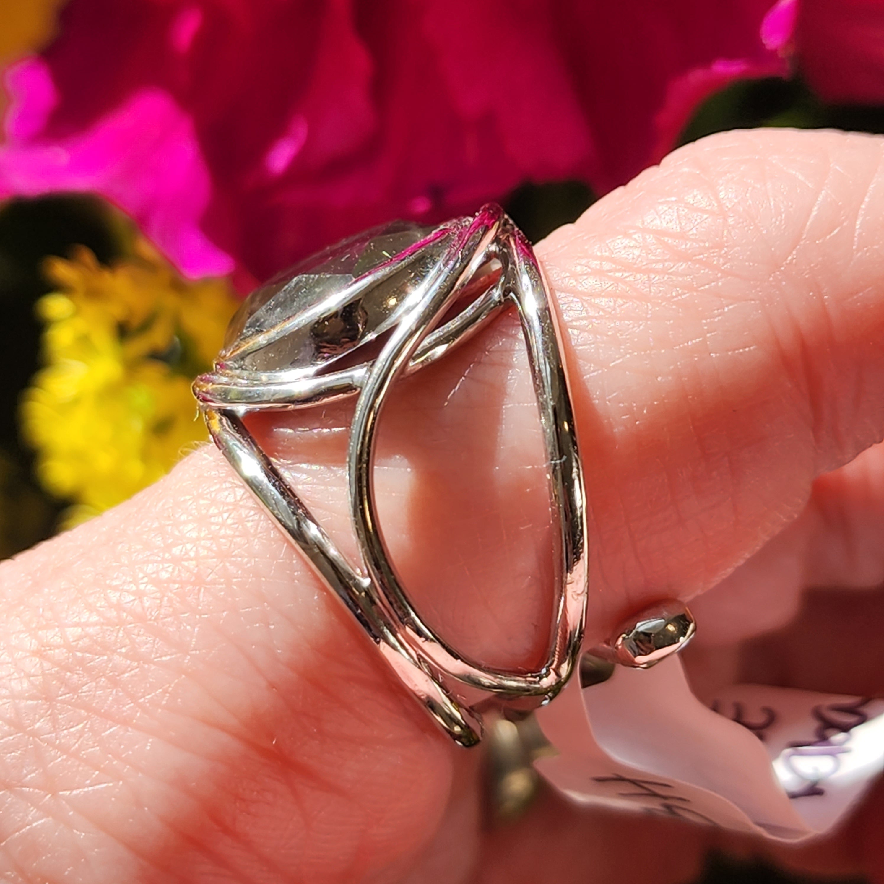 Ammolite Merkaba Finger Cuff Adjustable Ring .925 Sterling Silver for Good Luck, Prosperity and Protection