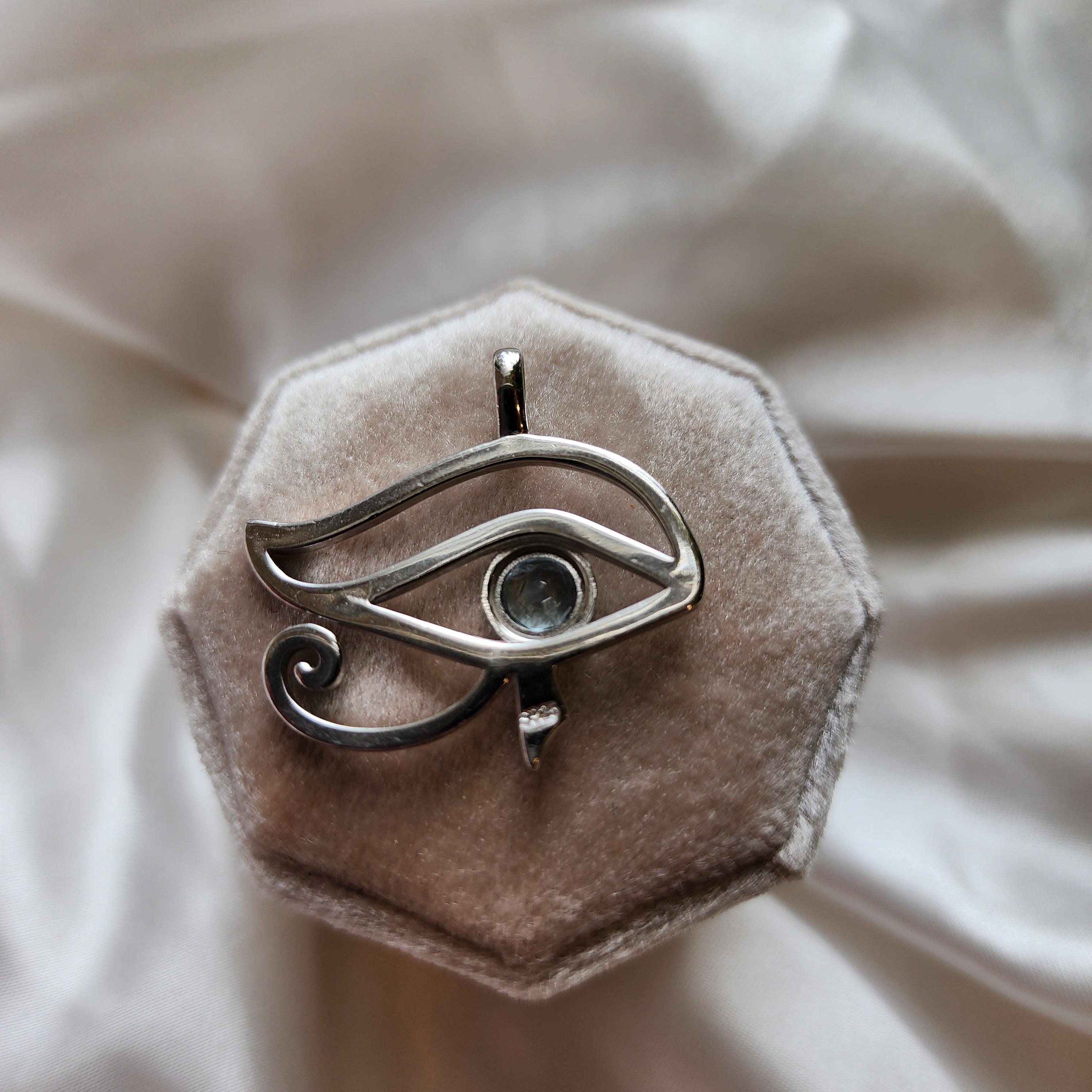 Aquamarine Eye of Horus Amulet Pendant .925 Silver for Health, Protection, and Communication