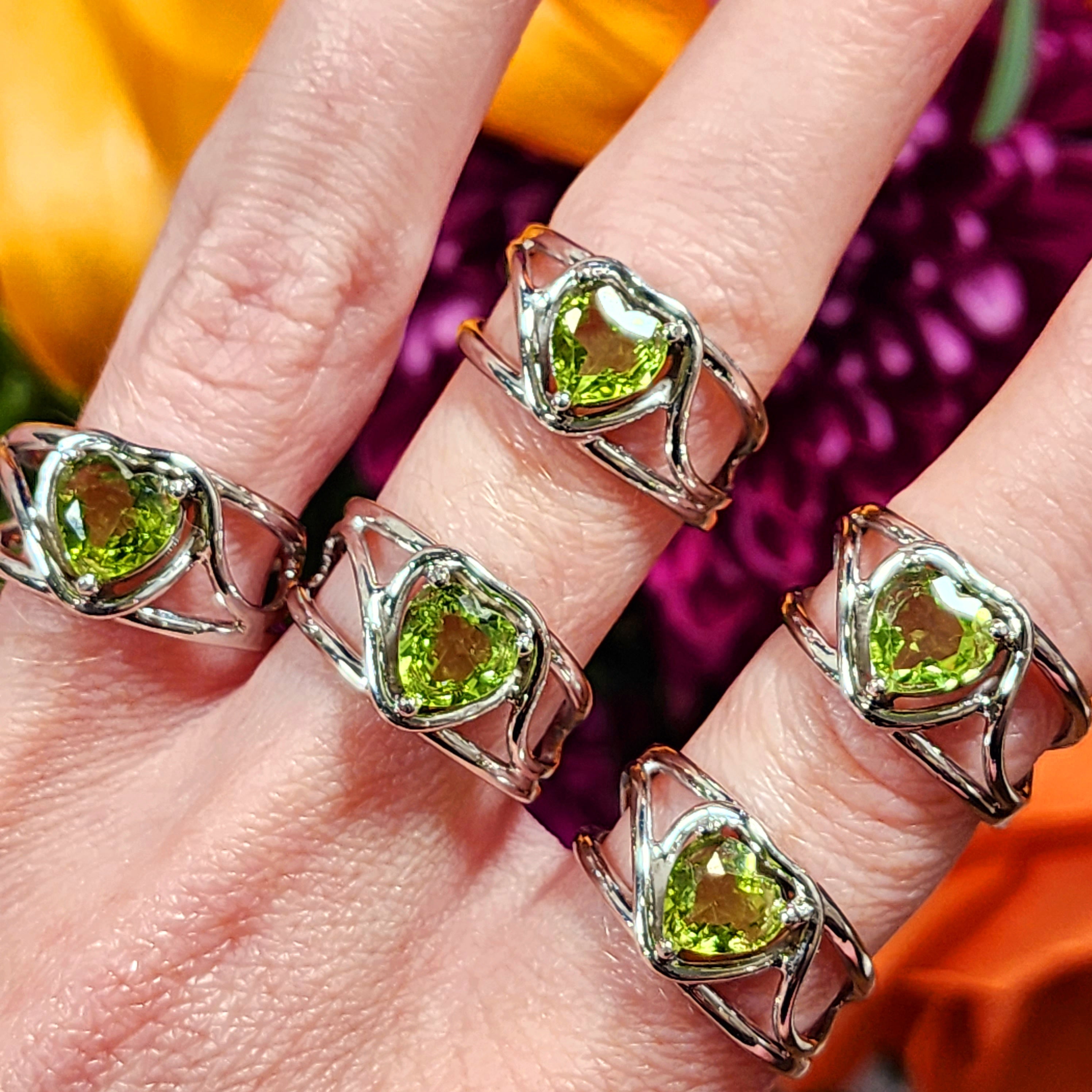 Peridot Heart Finger Cuff Adjustable Ring .925 Silver for Health, Prosperity and Protection