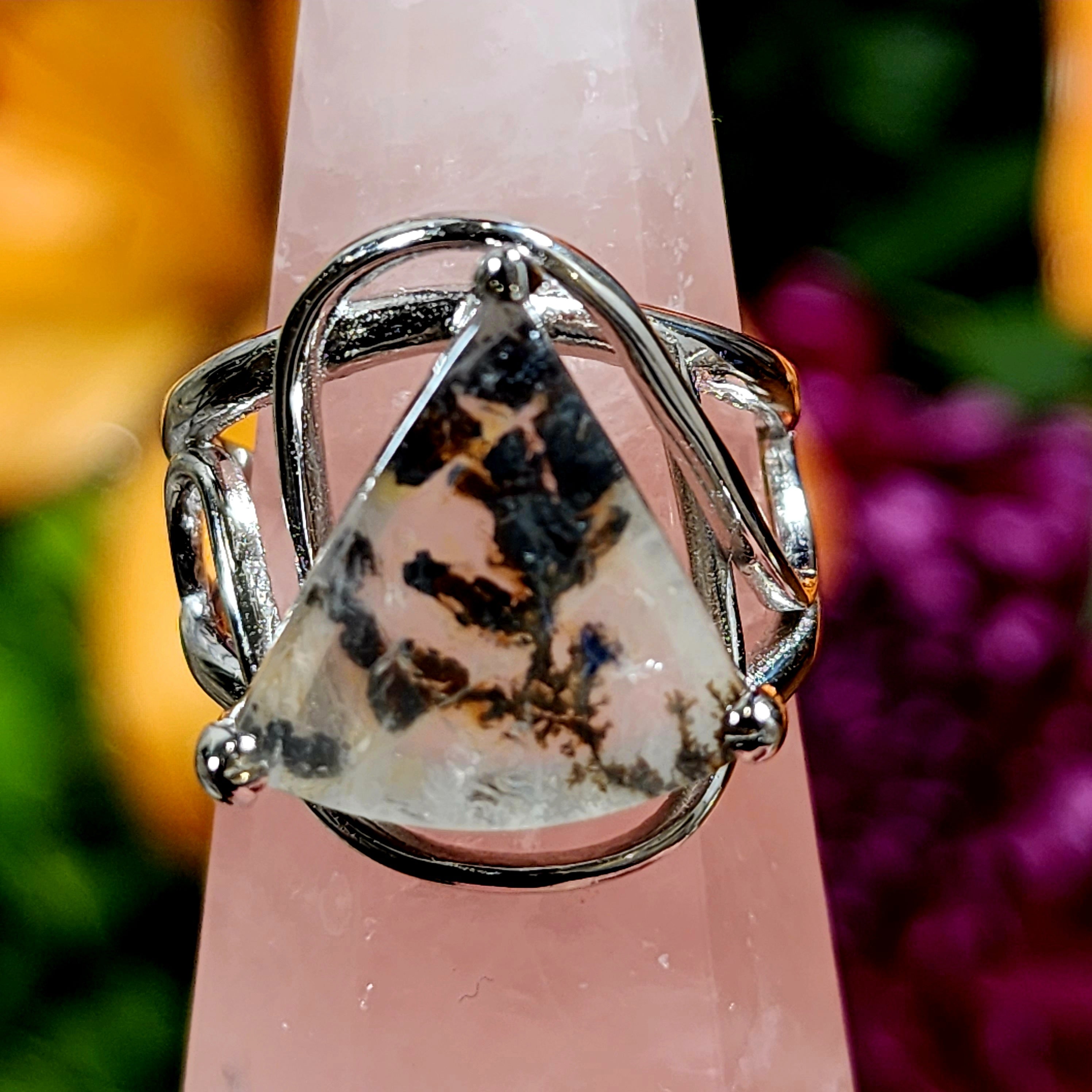 Dendritic Girasol Quartz with Golden Healer Finger Cuff Adjustable Ring .925 Silver for Master Healing, Grounding & Transformation