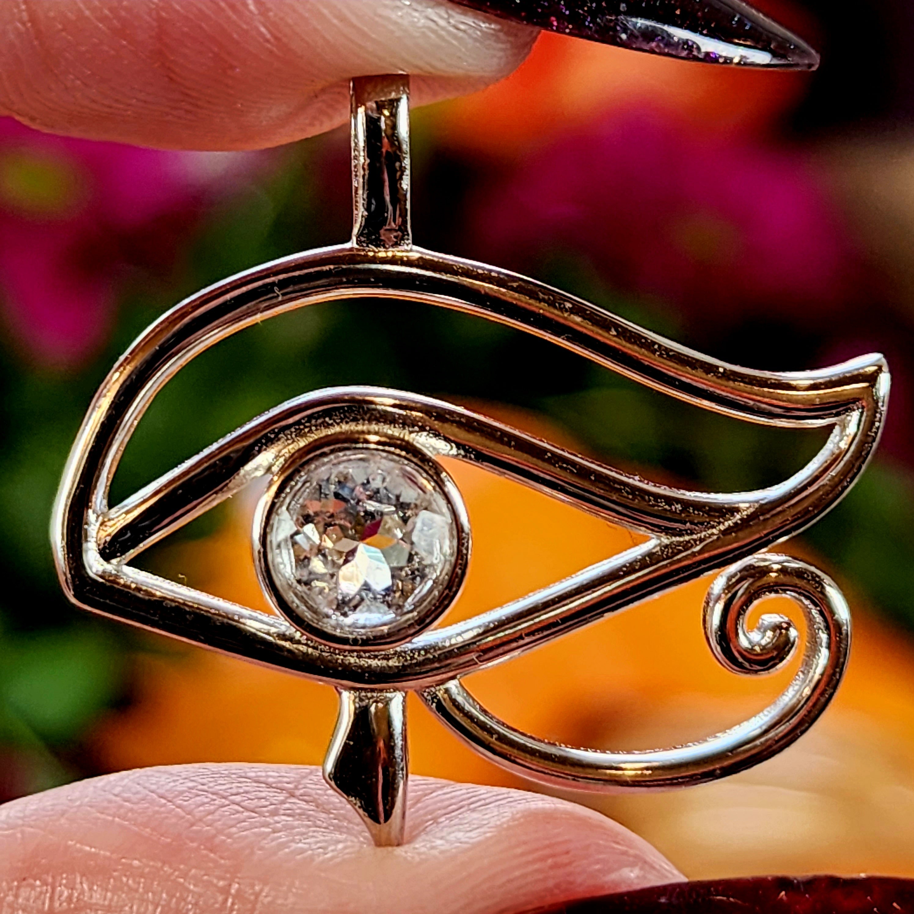 White Topaz Eye of Horus Amulet Pendant .925 Silver for Health, Protection, Amplifying Intentions & Accelerating Manifestations